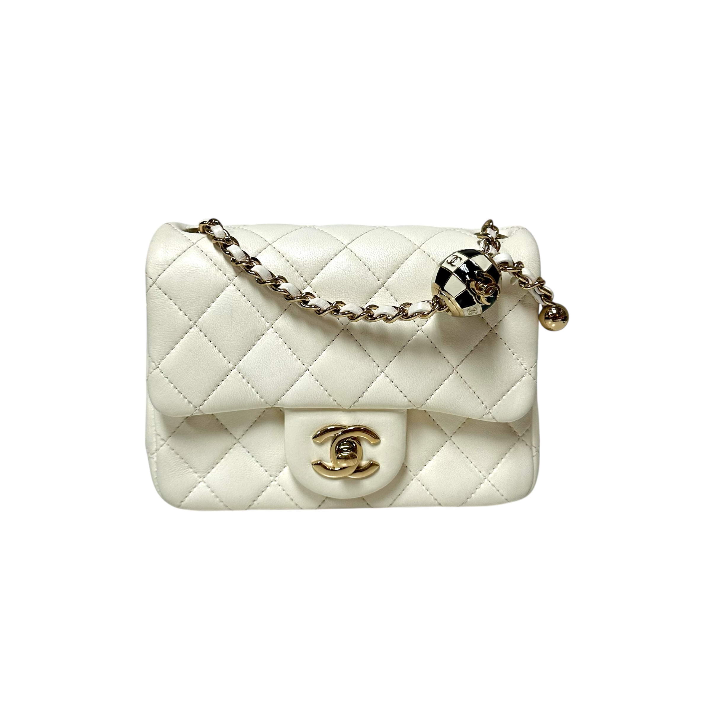 Chanel White Mini Square Pearl Crush Bag