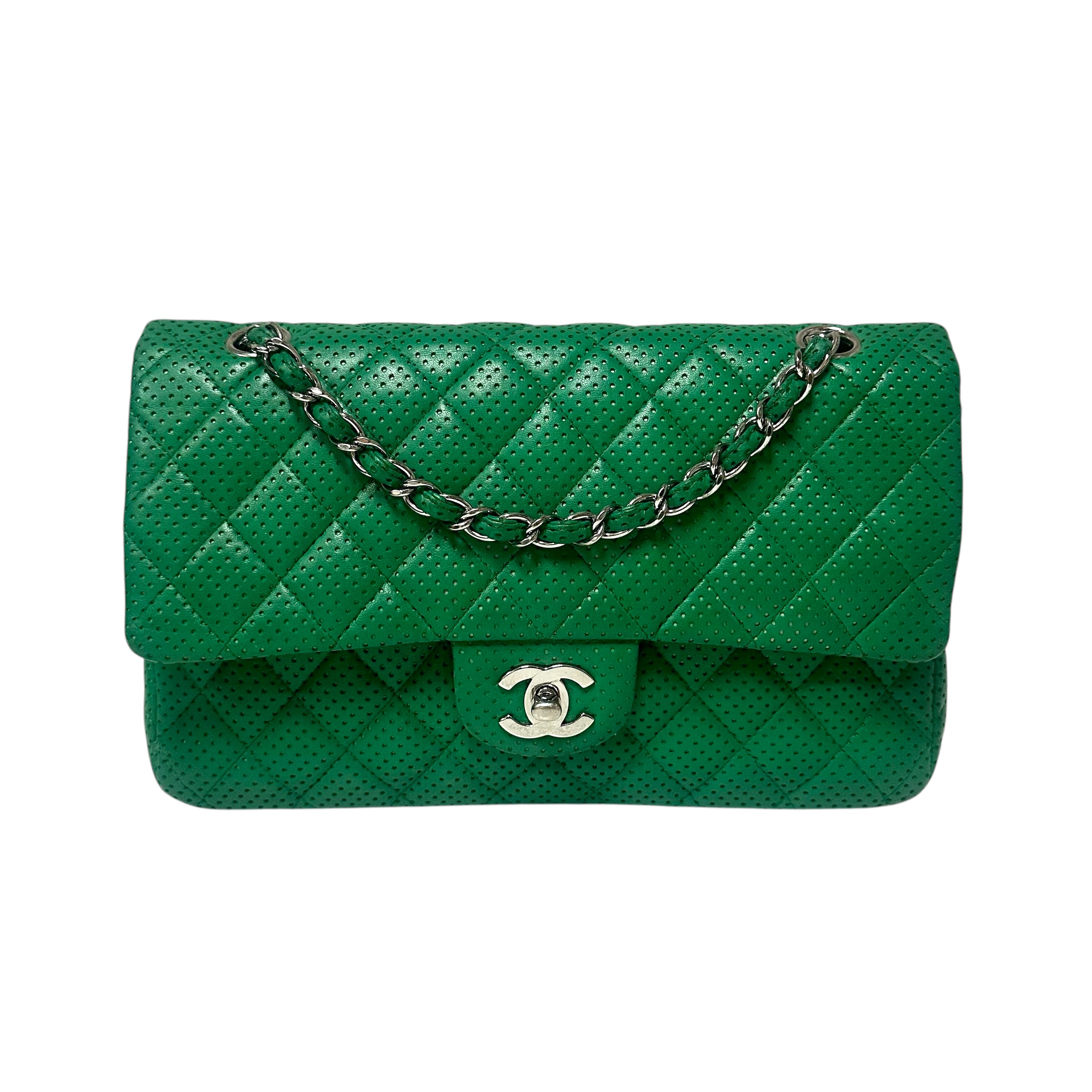 Chanel Green Perforated Medium Classic Double Flap