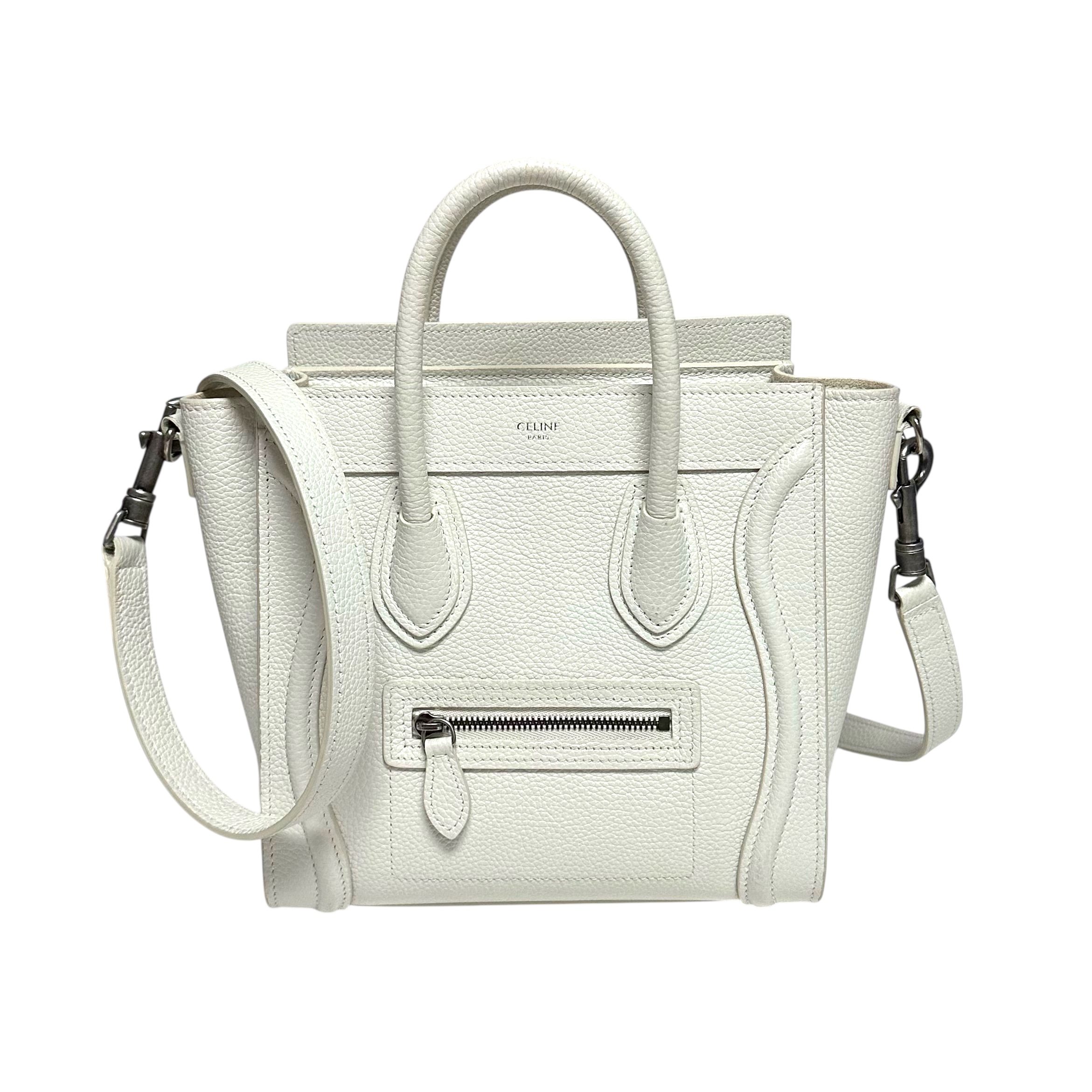 Celine White Leather Luggage Nano