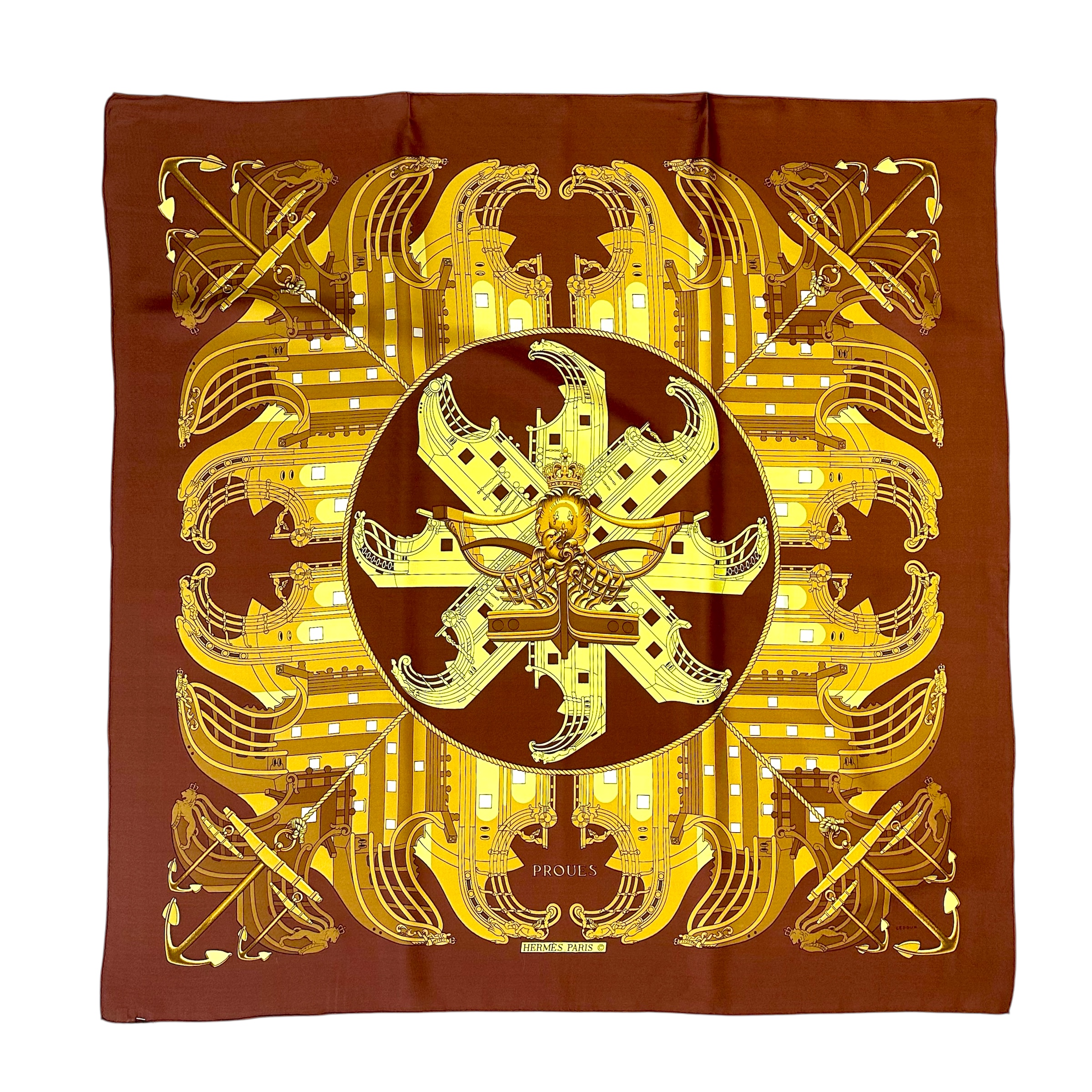 Hermes Brown/Gold 90cm Silk Scarf