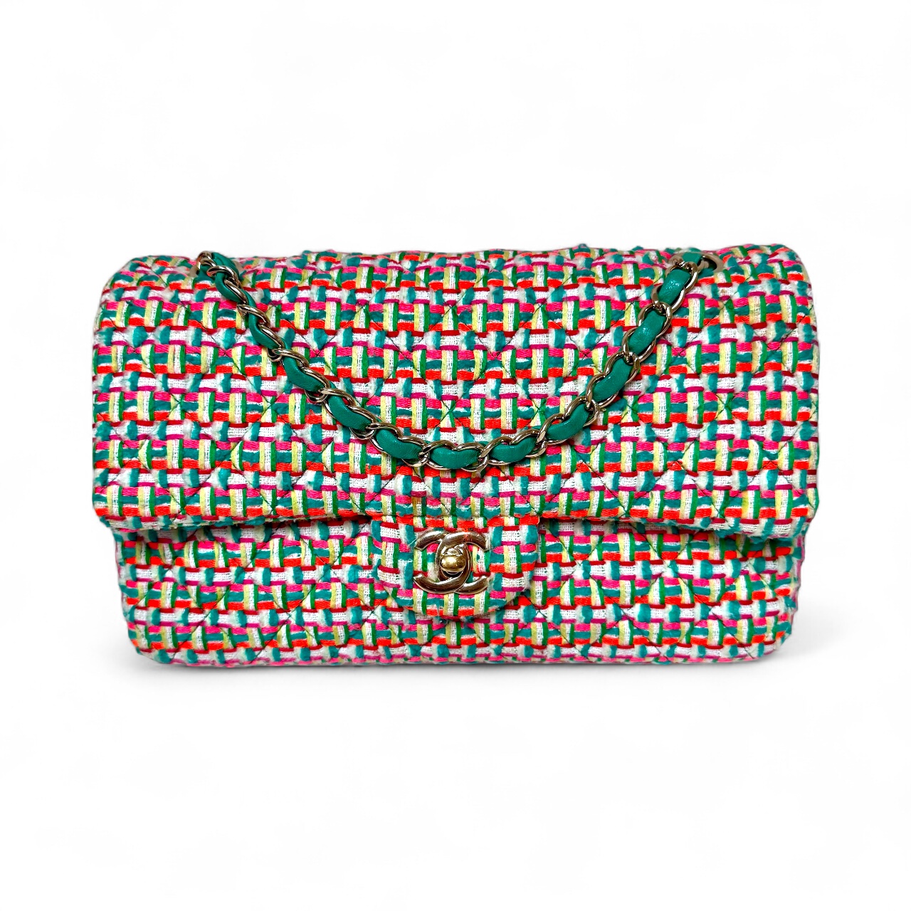 Chanel Green Tweed Medium Double Flap Bag