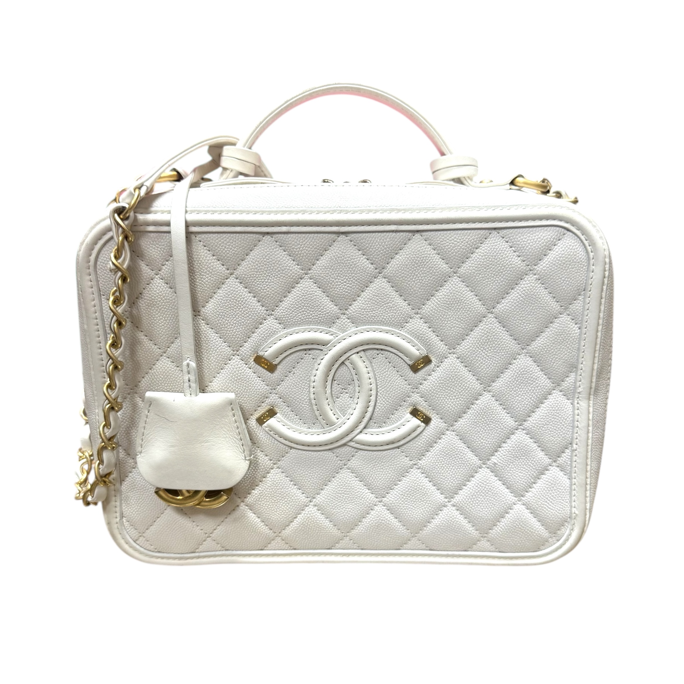 Chanel White Medium Filagree Vanity Bag