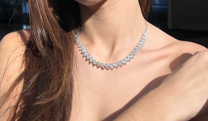 Tennis Necklace, 14K White Gold, stock 302345