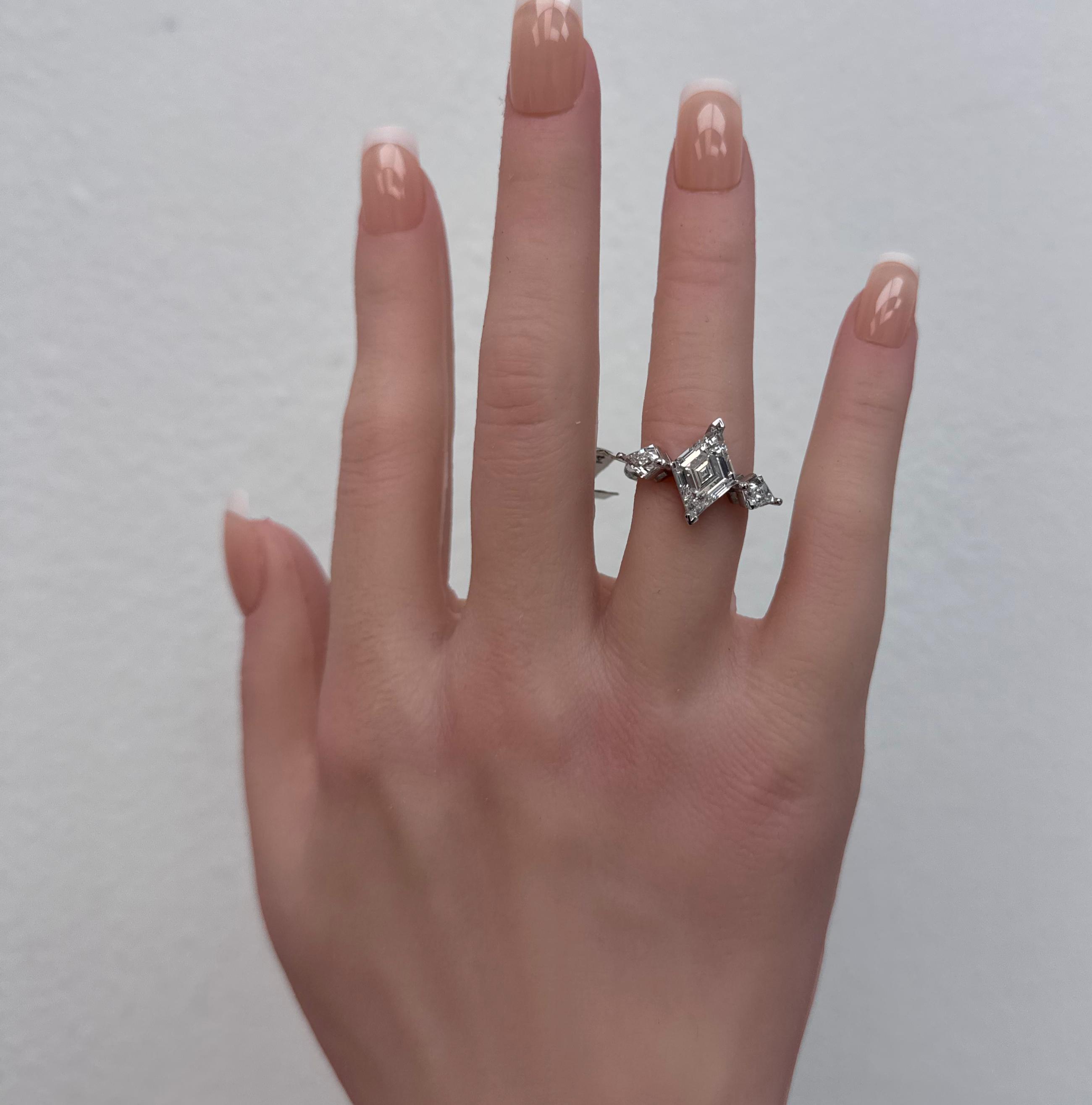 Three-Stone Engagement Ring, 14K White Gold, stock 179182