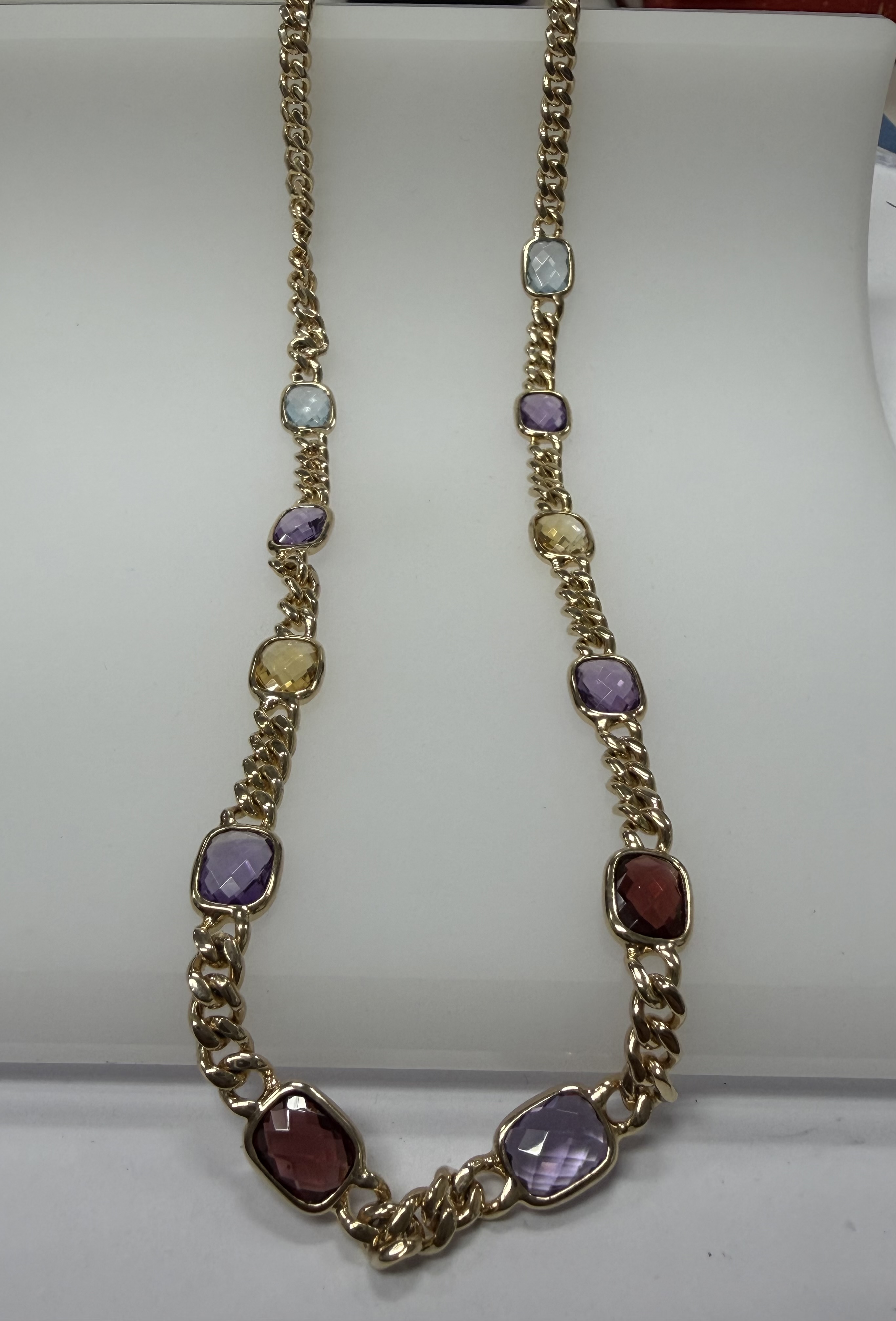 Silver/14k YG Blue Topaz  Necklace  Cushion 8.19CT 6.12CTW  28.82GR