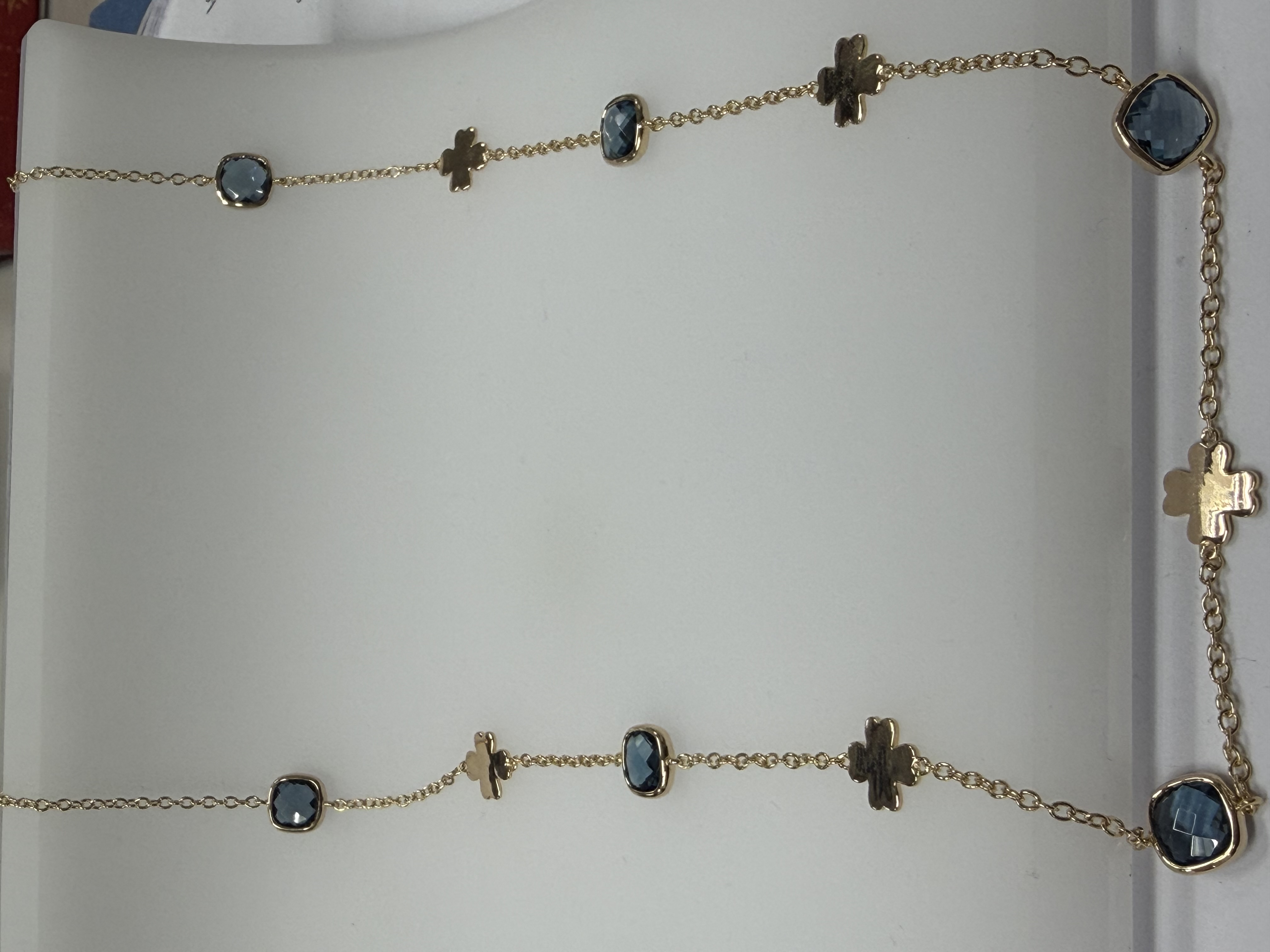 Silver/14k YG Blue Topaz  Necklace  Cushion  0.00CTW  8.41GR