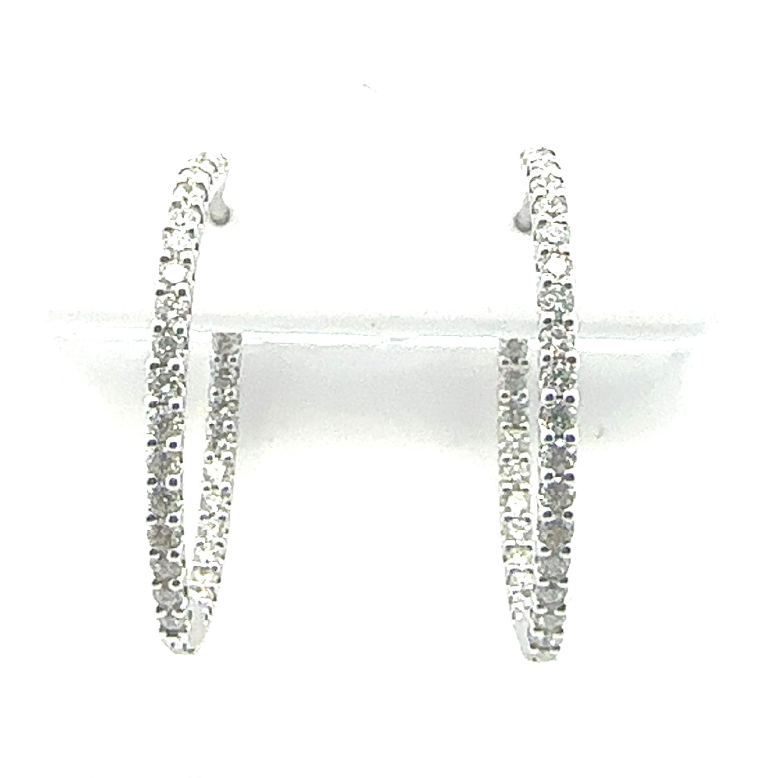 Varsha Program Oval Hoop Inside-Outside Earrings 60 RD 1.50CTW on 6.38 gr 14k WG