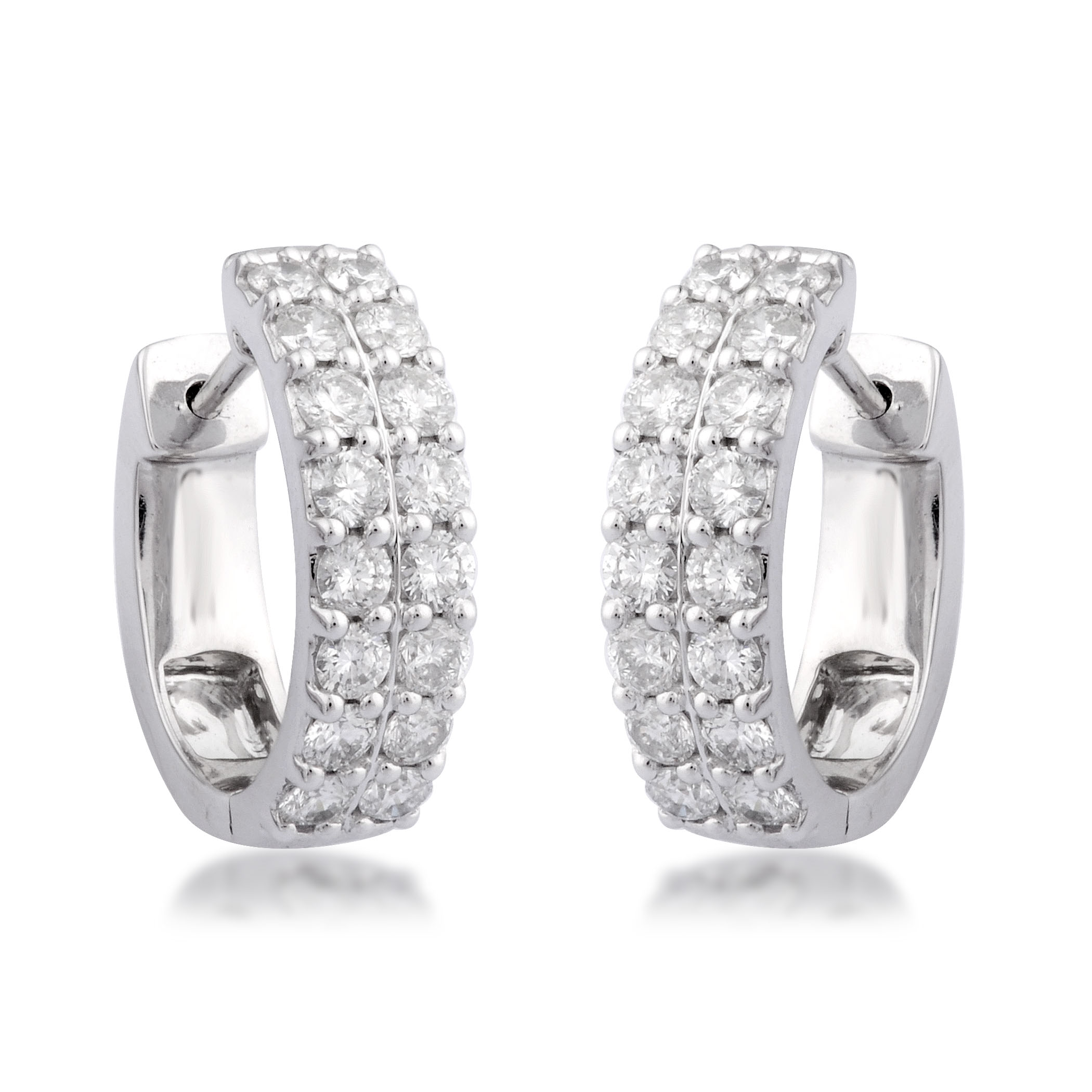 Close Outs double row Hoop Earrings  1.28ctw 32 Round Brilliant Diamond set on 6.10gr 14k WG