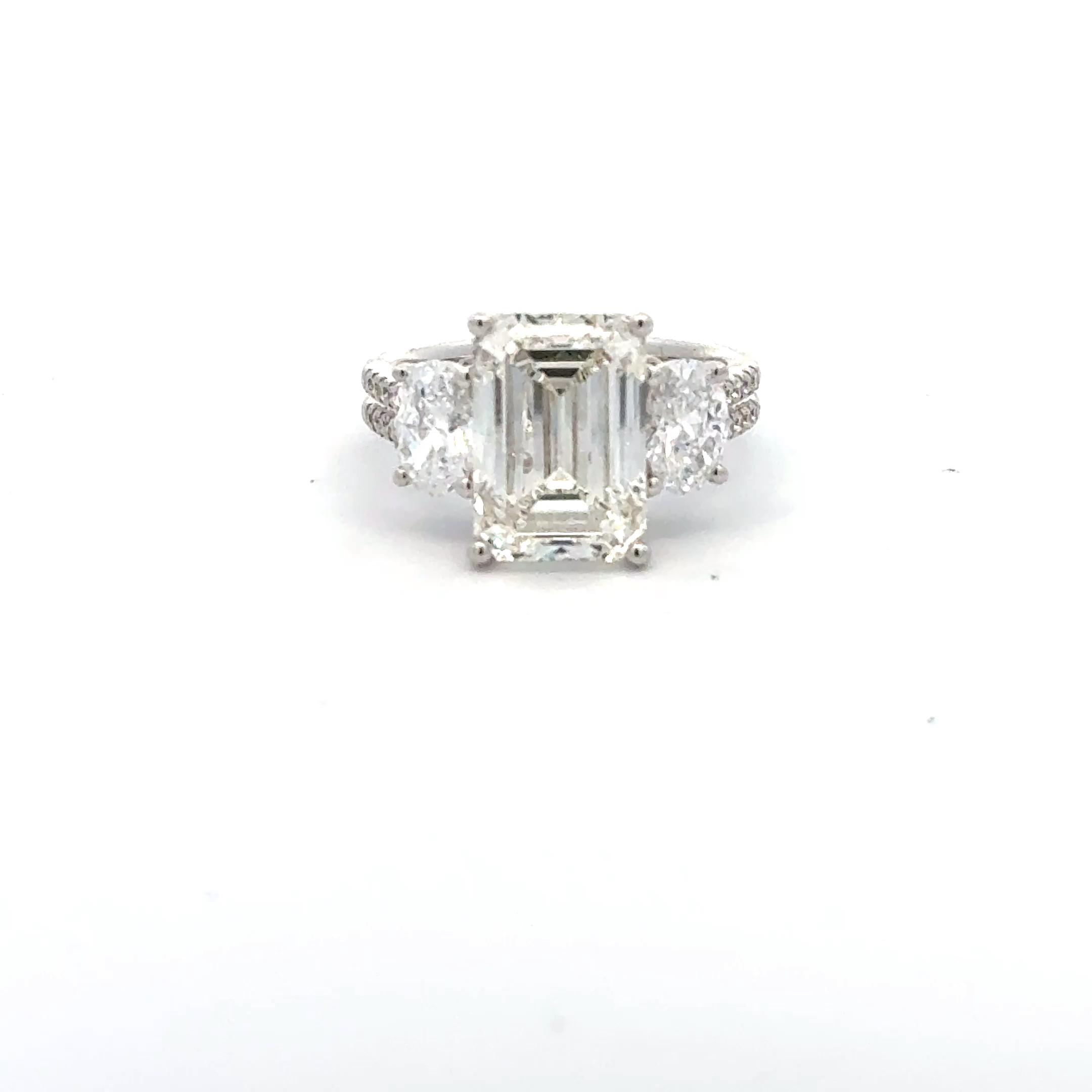 Stacey Rings  8.06   with 6.48  Emerald Cut Lab Grown Diamond 1.58  Sides set on 4.84gr 14k WG