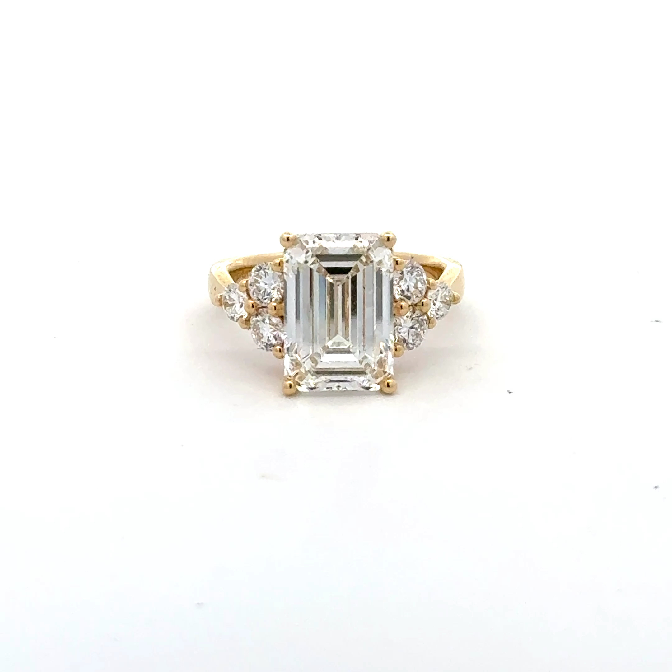 14k YG Lab Grown Diamond  Rings  G  VS2 Emerald Cut 5.88CT Round   6D- 0.89CTW 7D  -6.77CTW  4.32GR