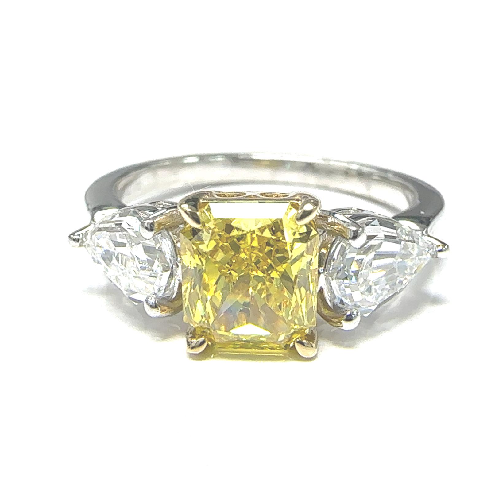 Platinum Lab Grown Diamond  Rings  Yellow Radiant 1.27CT Pear   2D- 1.03CTW 2.30CTW/  4.42GR