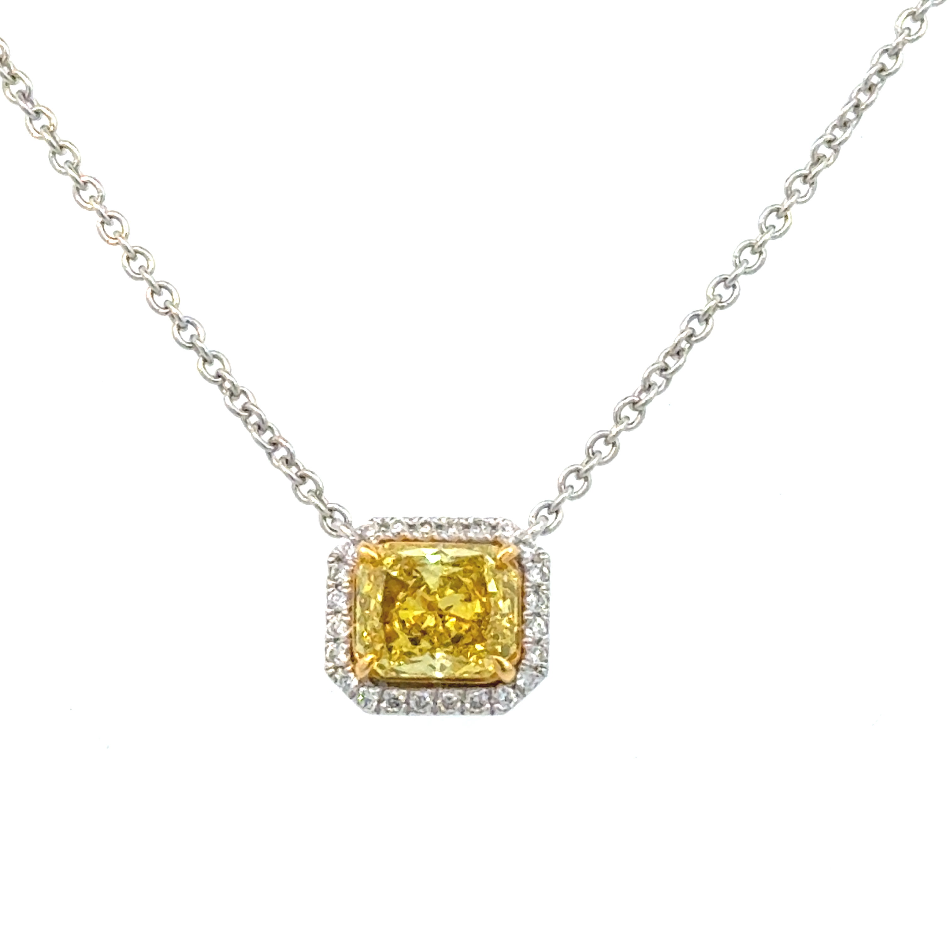 Platinum Lab Grown Diamond Pendant Yellow RA 1.27CT RD 24D- 0.10CTW 25D  -1.37CTW  5.08GR