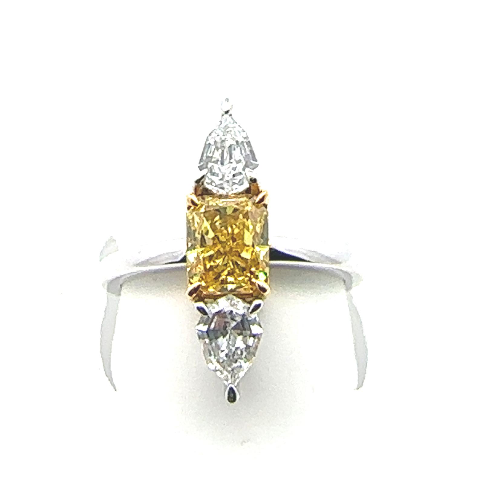 Platinum Lab Grown Diamond  Rings  Yellow Radiant 1.28CT Pear   2D- 1.04CTW 3D  -2.32CTW  5.43GR