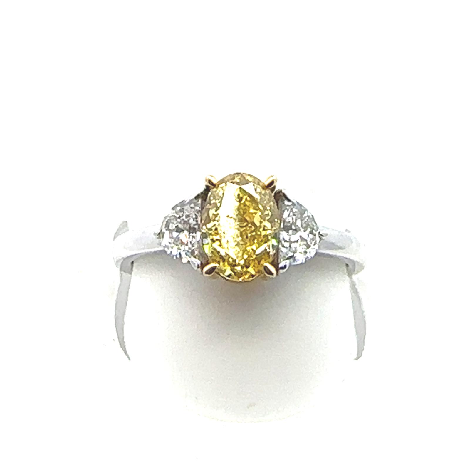 Platinum Lab Grown Diamond  Rings  Yellow Oval 1.44CT Half Moon   2D- 0.84CTW 3D  -2.28CTW  5.31GR