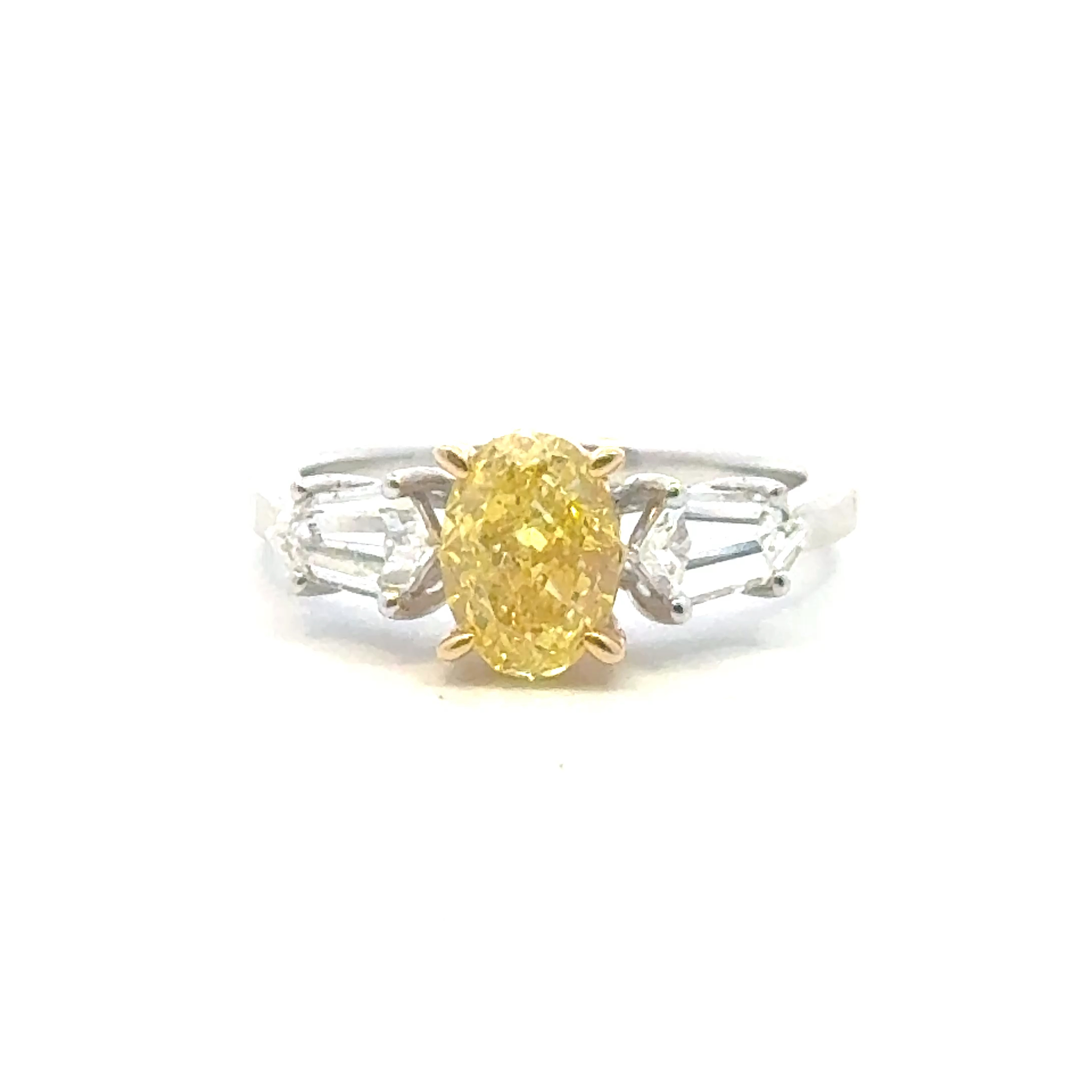 Platinum Lab Grown Diamond  Rings  Yellow Oval 1.37CT 2D- 0.85CTW 3D  -2.22CTW  4.28GR
