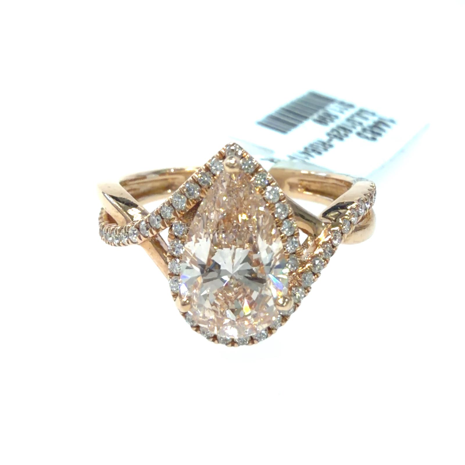 14k RG Lab Grown Diamond  Rings  Pink Pear 1.70CT Round   42D- 0.36CTW 43D  -2.06CTW  3.31GR