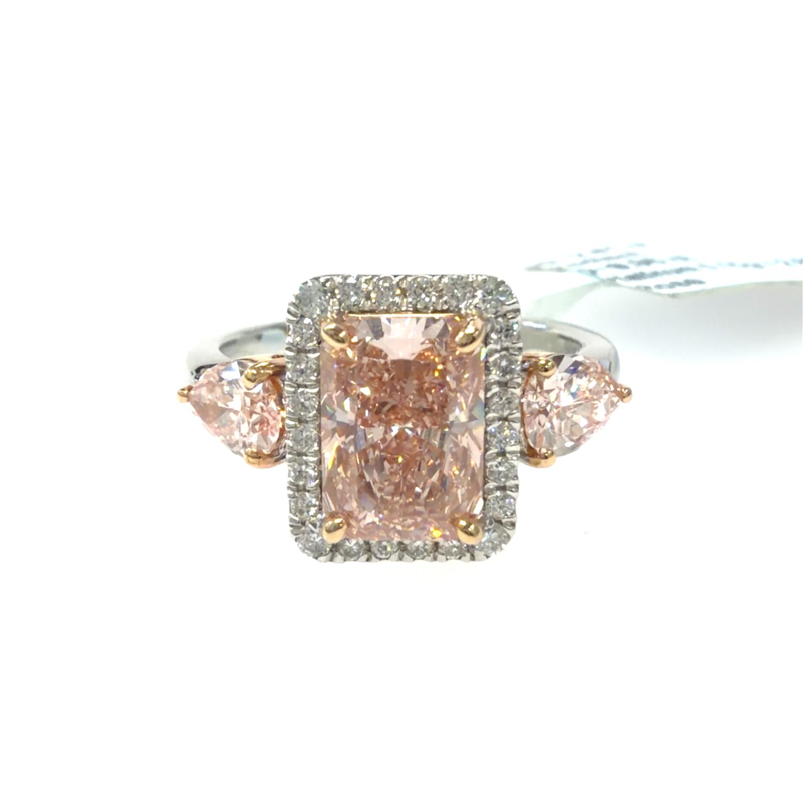 Platinum Lab Grown Diamond  Rings  Pink Radiant 2.01CT Mixed    0.96CTW 1D  -2.97CTW  5.15GR