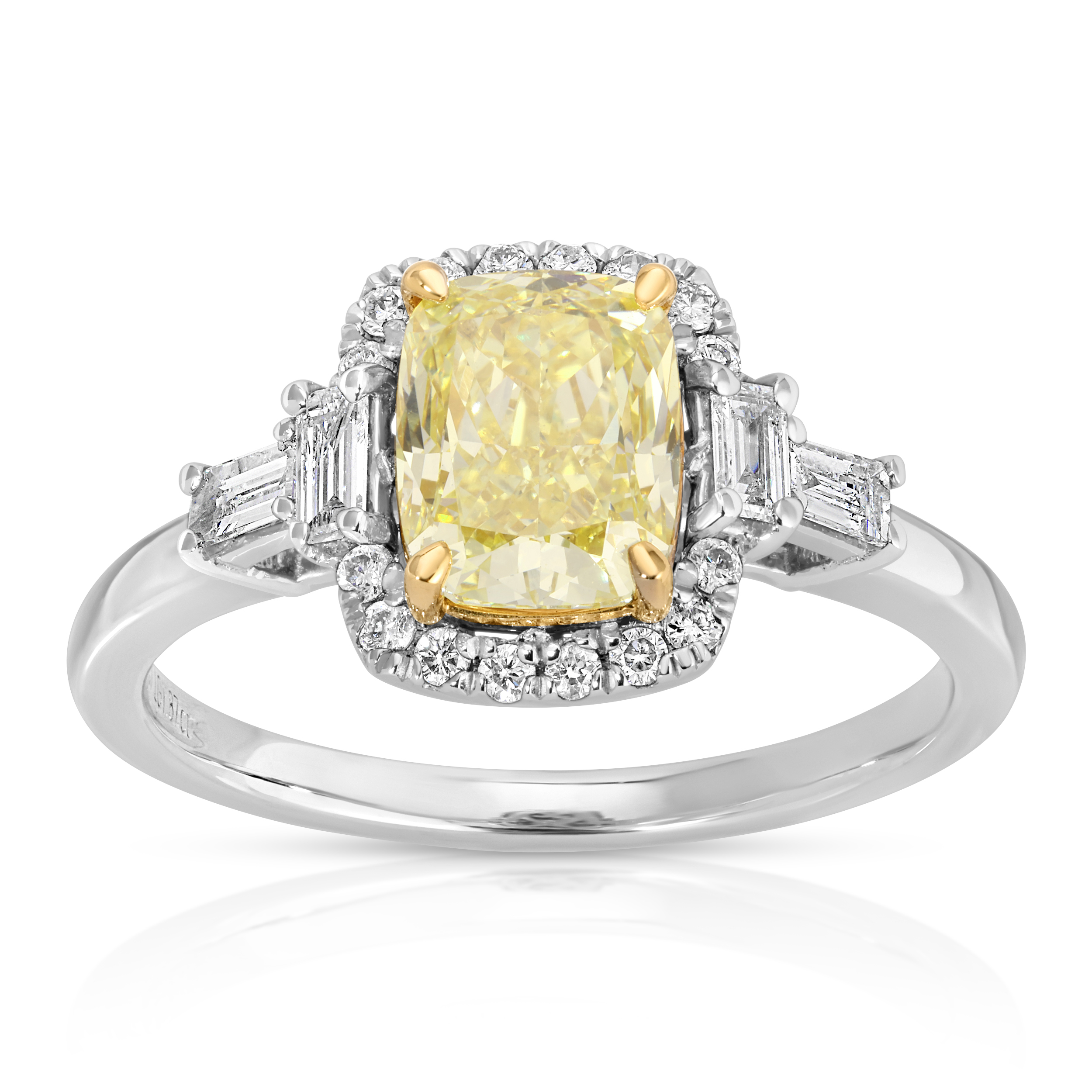 Platinum Lab Grown Diamond  Rings  Yellow Cushion 1.56CT Mixed    20D- 0.31CTW 21D  -1.87CTW  4.53GR