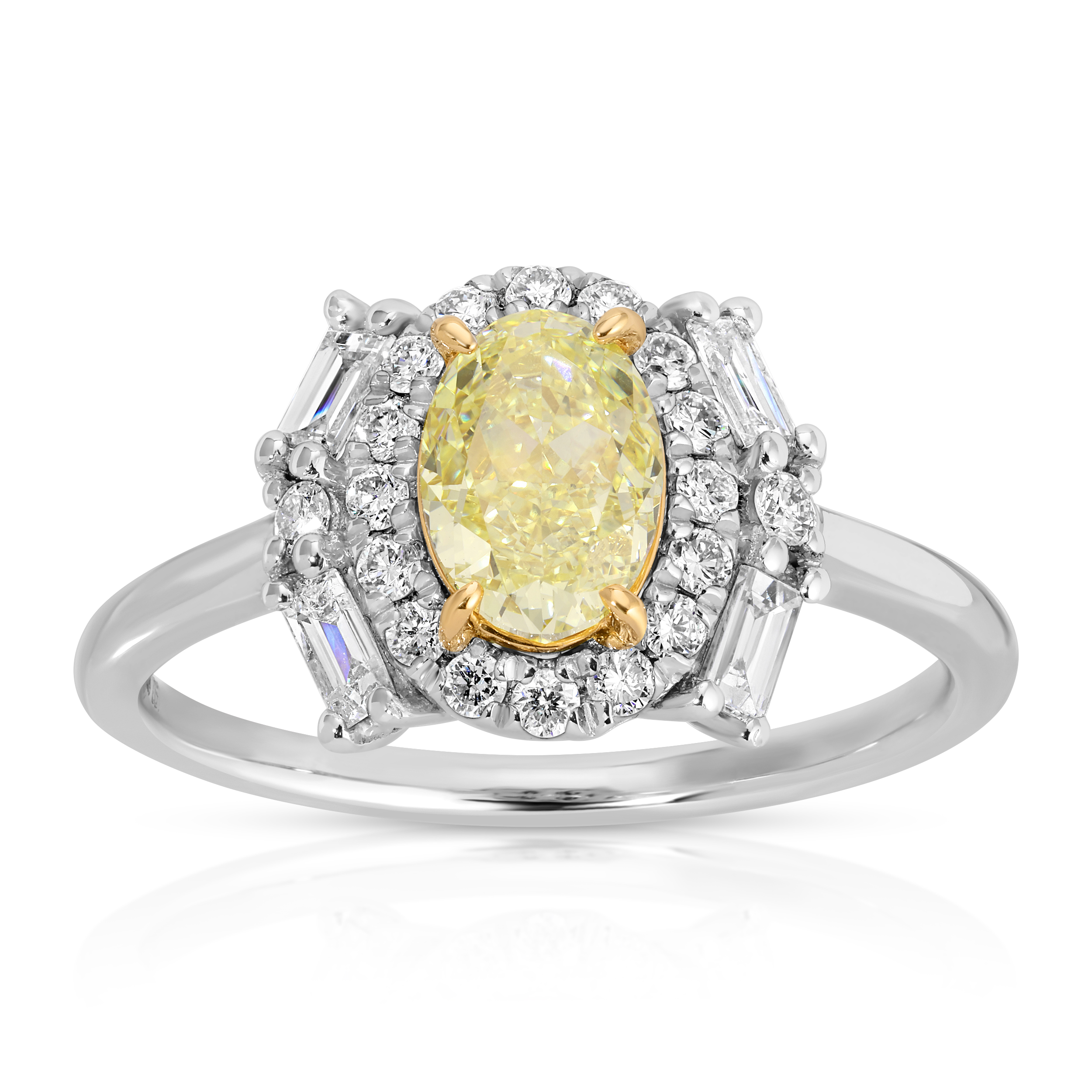 Platinum Lab Grown Diamond  Rings  Yellow Oval 1.04CT Mixed    22D- 0.48CTW 23D  -1.52CTW  4.68GR