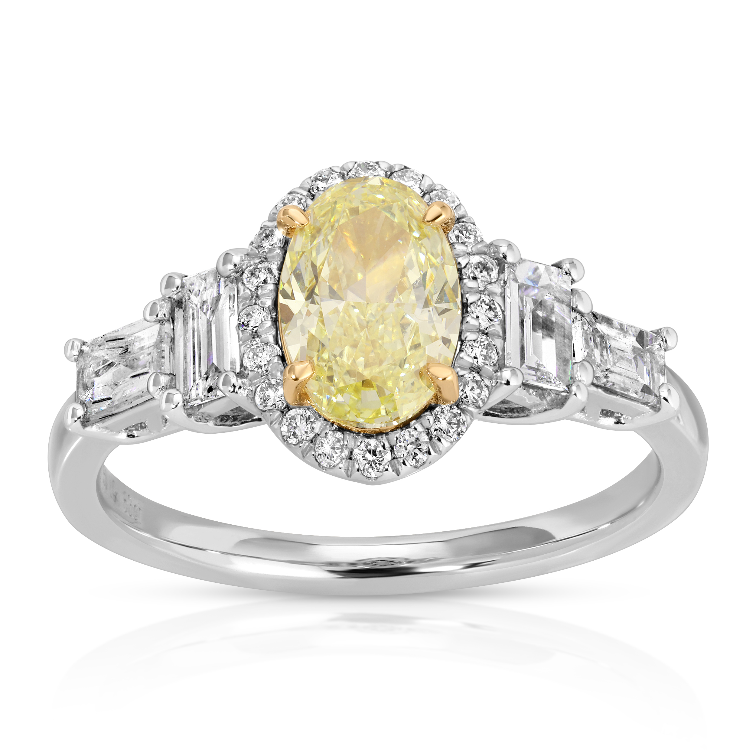 Platinum Lab Grown Diamond  Rings  Yellow Oval 1.04CT Mixed    24D- 0.59CTW 25D  -1.63CTW  4.50GR