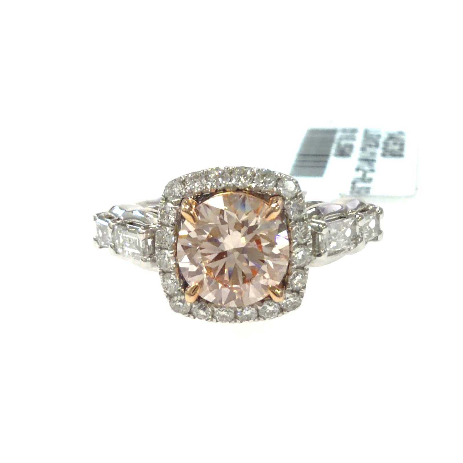 Platinum Lab Grown Diamond Ring Pink Round 1.66CT Mixed 19D- 0.47CTW 2.13CTW/  4.43GR