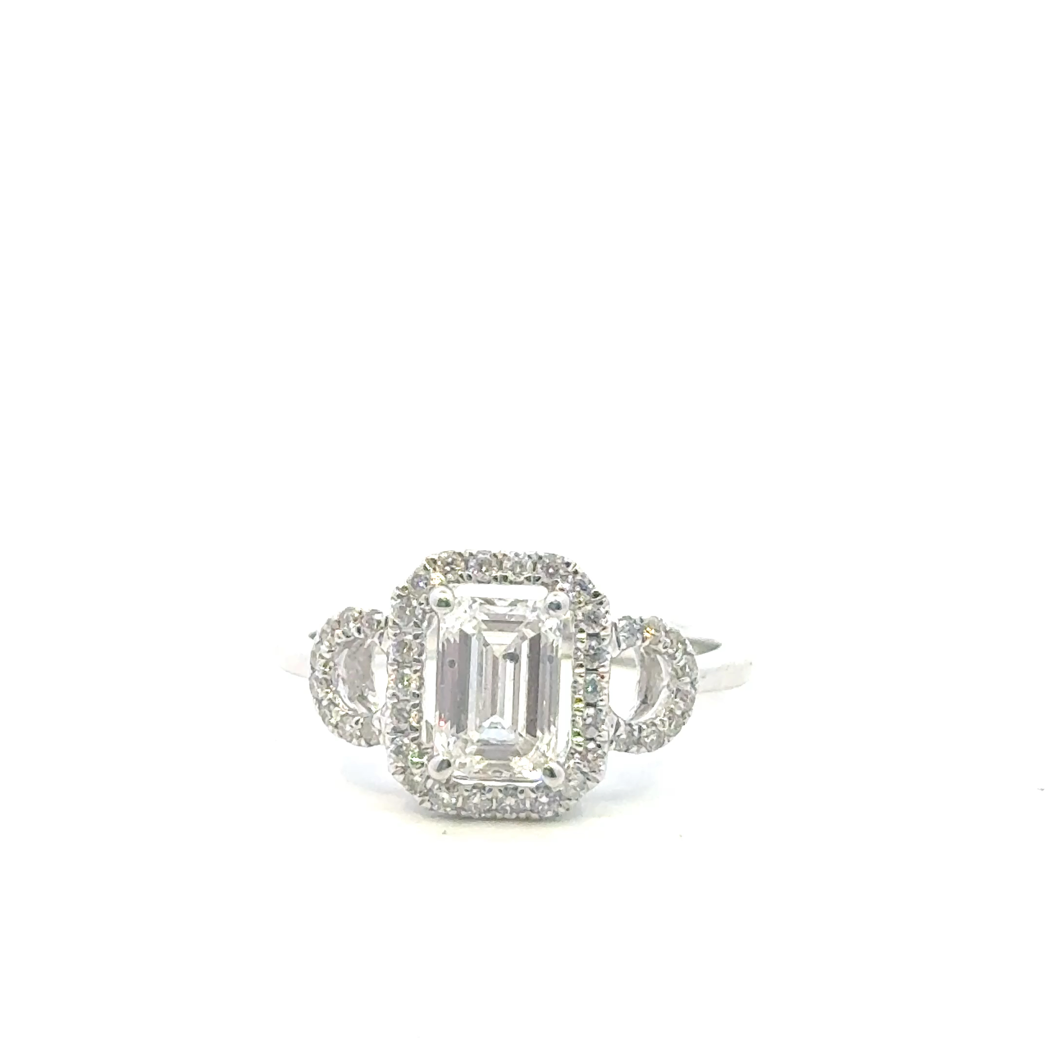 14k WG Lab Grown Diamond  Rings  Emerald Cut 1.11CT Round   38D- 0.25CTW 39D  -1.36CTW  3.16GR