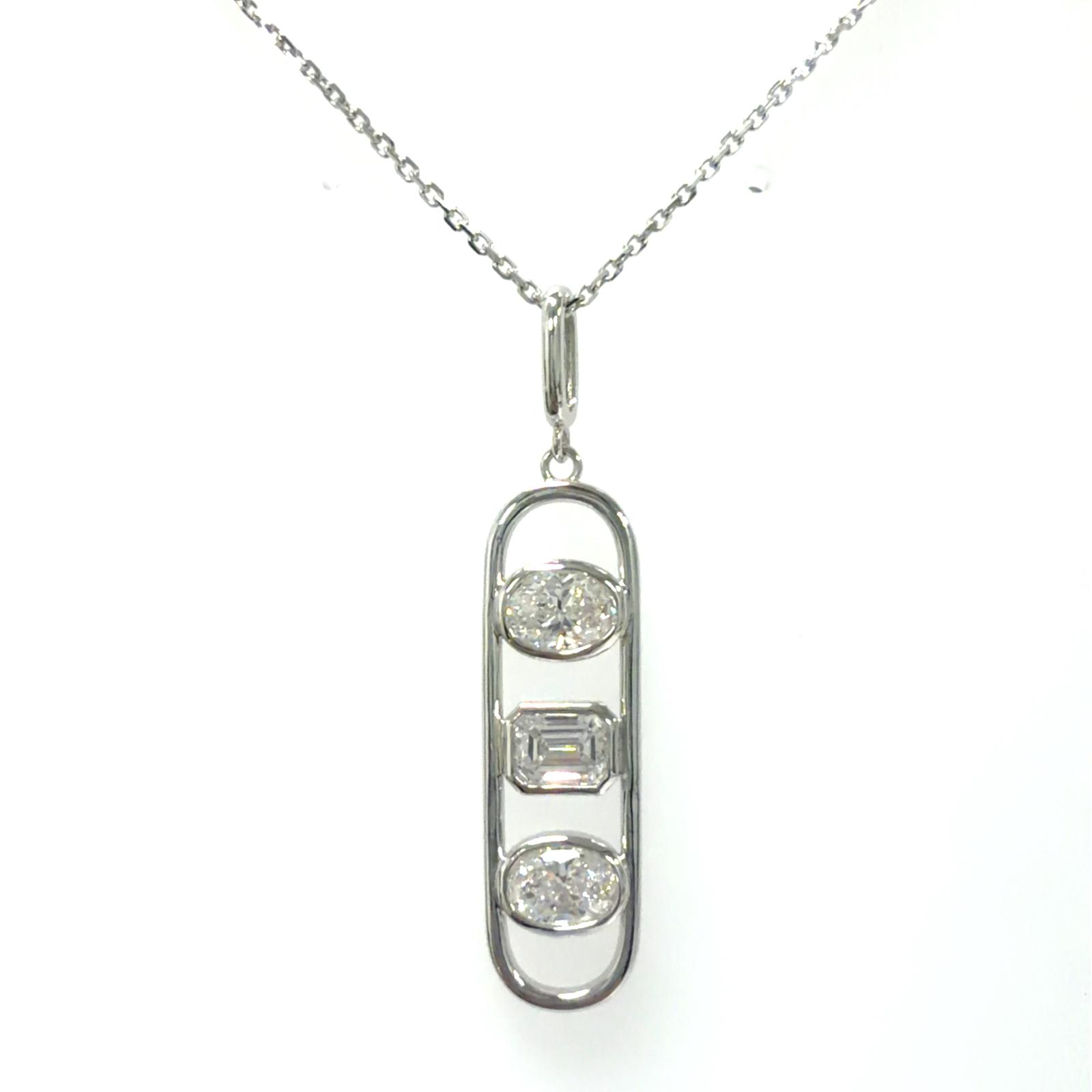 14k WG Lab Grown Diamond  Necklace  Oval 1.01CT Fancy    1D- 0.56CTW 3D  -1.57CTW  4.33GR