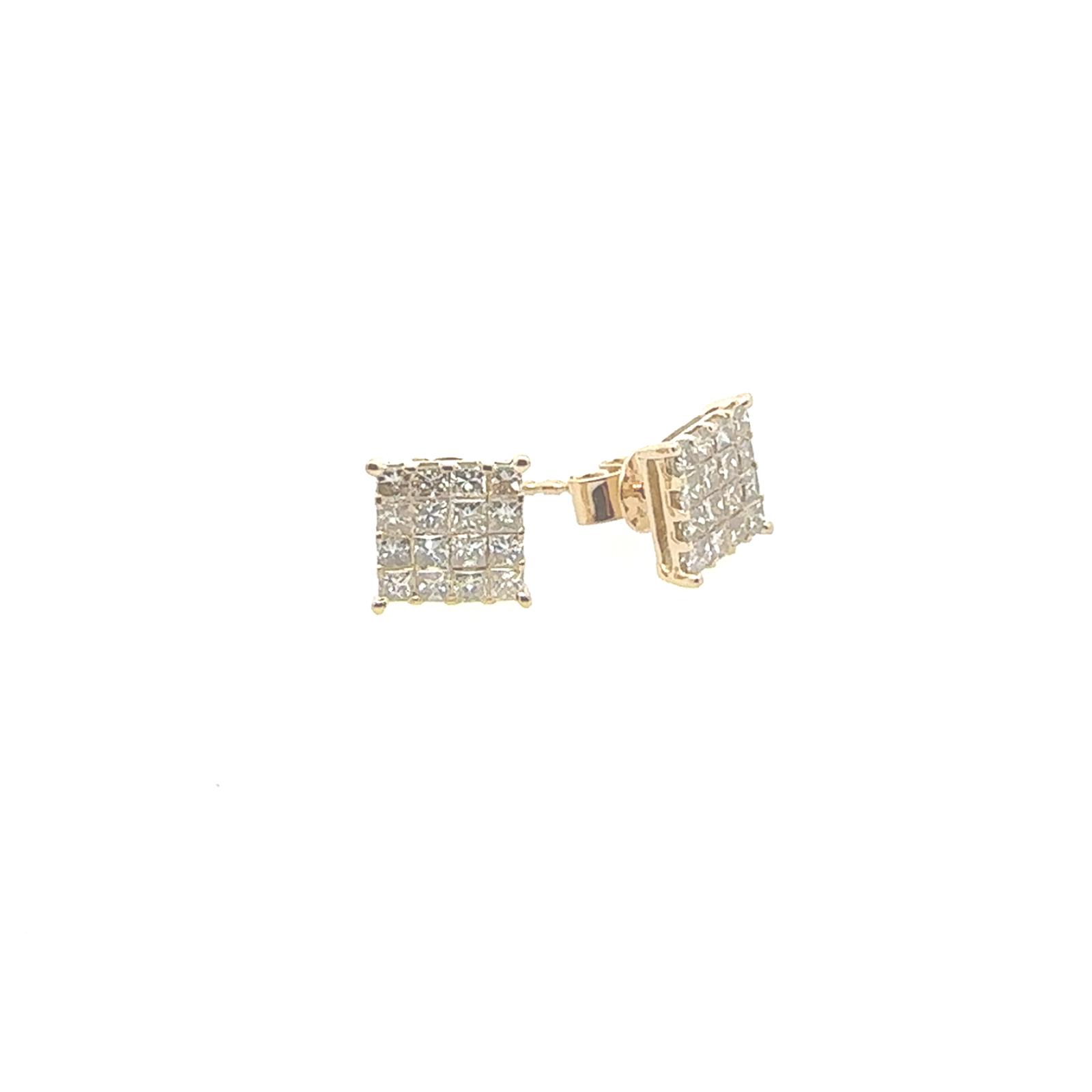 Stan Earrings  1.01   Princess Cut Diamond Sides set on 1.15gr 14k YG
