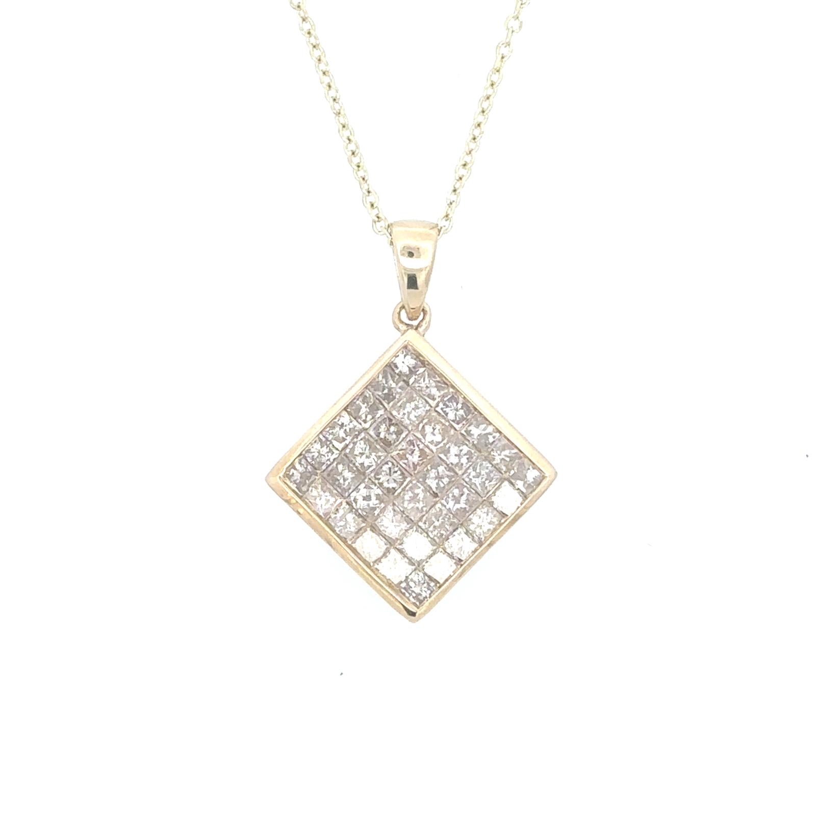 14k YG Diamond  Pendants  Princess Cut  36D  -1.29CTW  1.92GR