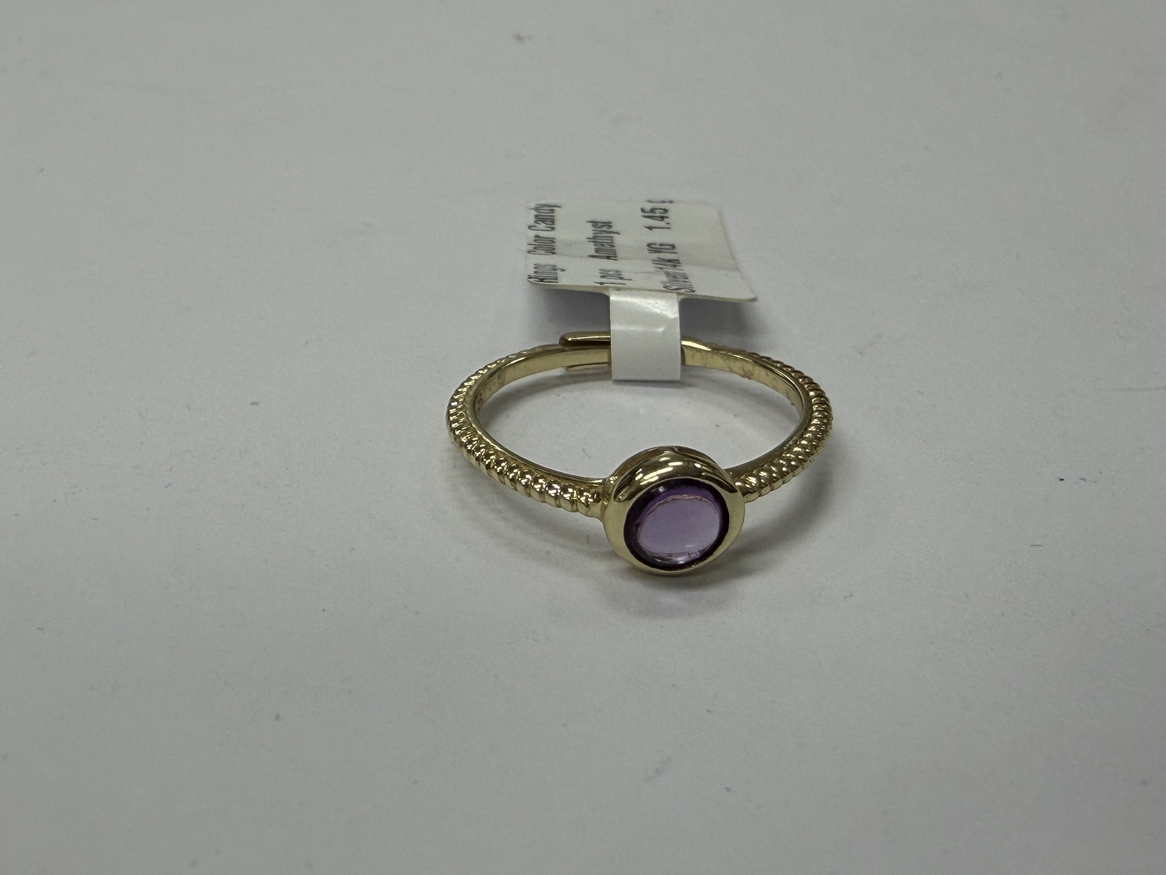 Color Candy Collection Rings with 1 pcs 5MM RD Amethyst set on 1.45 gr SS/14k YG 