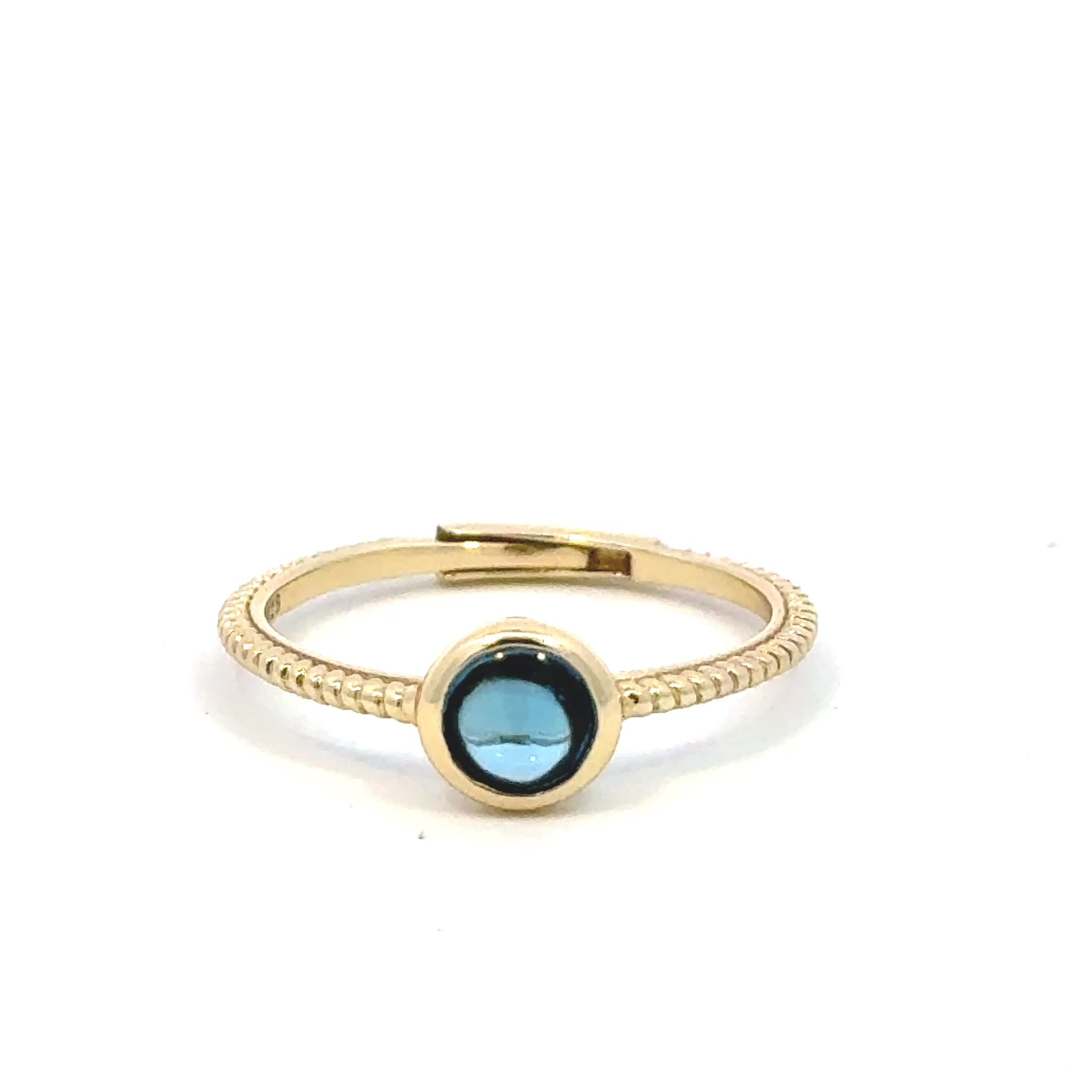 Color Candy Collection Rings with 1 pcs 5MM RD Blue Topaz set on 1.45 gr SS/14k YG 