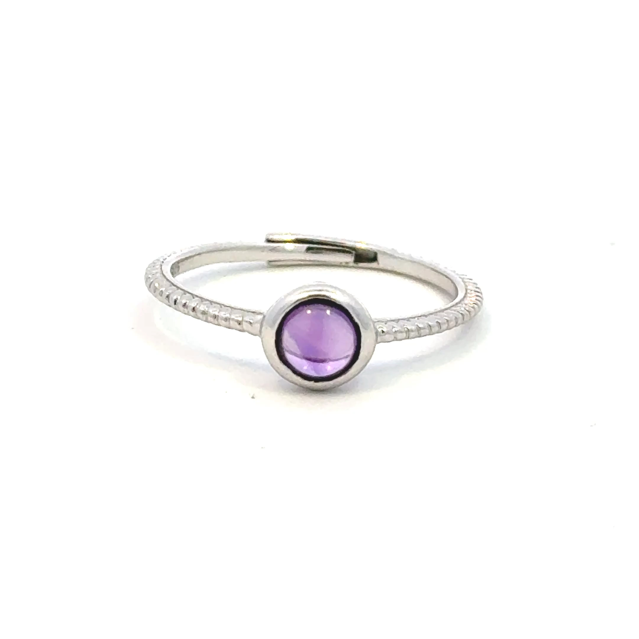 Color Candy Collection Rings with 1 pcs 5MM RD Amethyst set on 1.45 gr SS/14k WG 