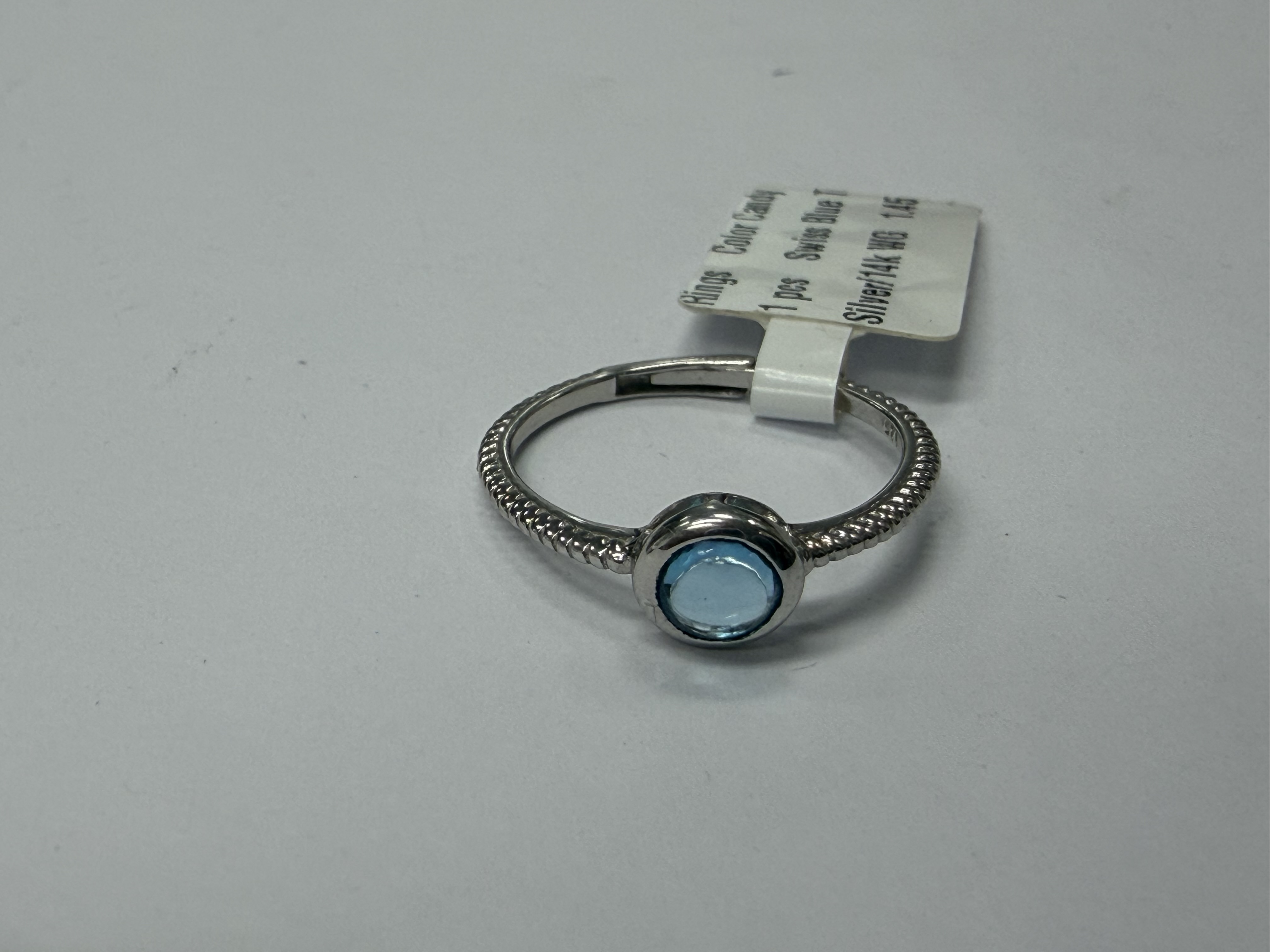 Color Candy Collection Rings with 1 pcs 5MM RD Swiss Blue Topaz set on 1.45 gr SS/14k WG 