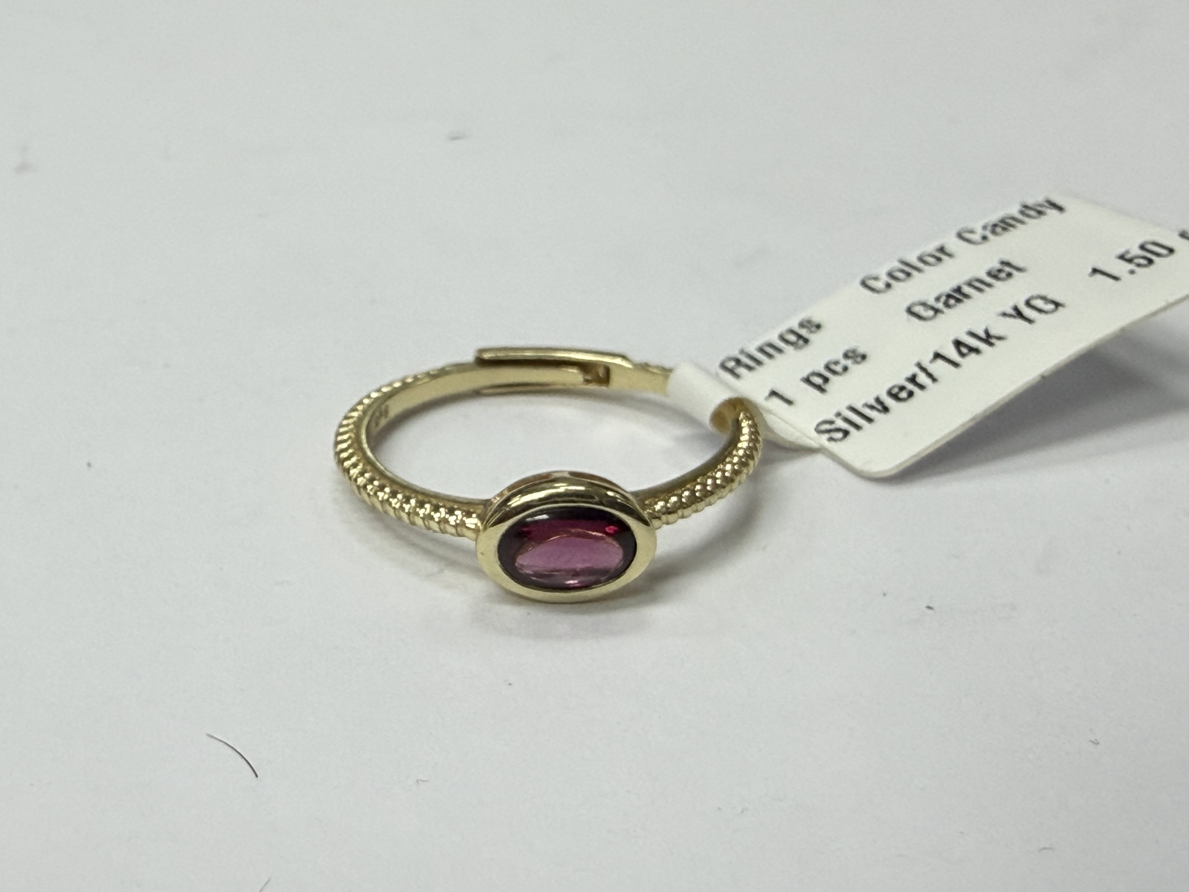 Color Candy Collection Rings with 1 pcs 6X4 OV Garnet set on 1.5 gr SS/14k YG 