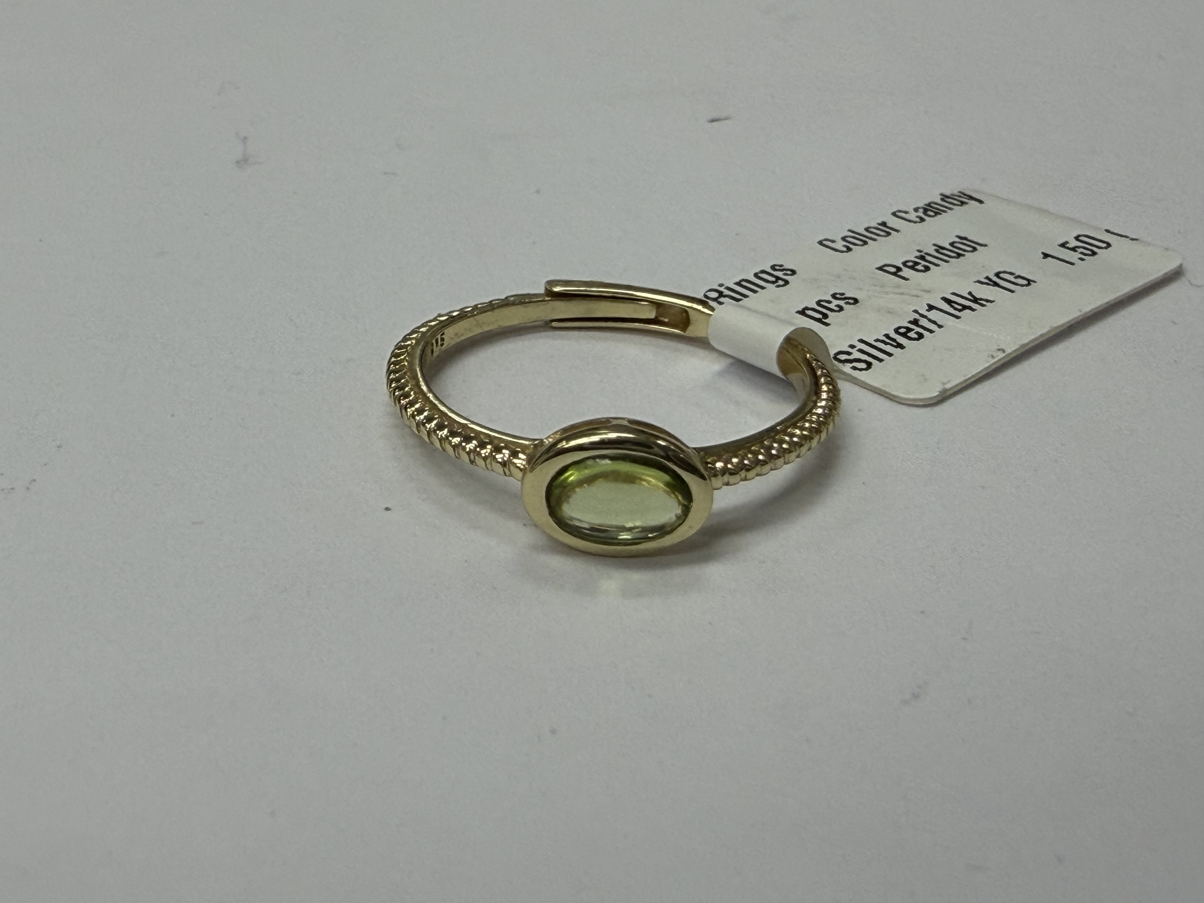 Color Candy Collection Rings with 1 pcs 6X4 OV Peridot set on 1.5 gr SS/14k YG 