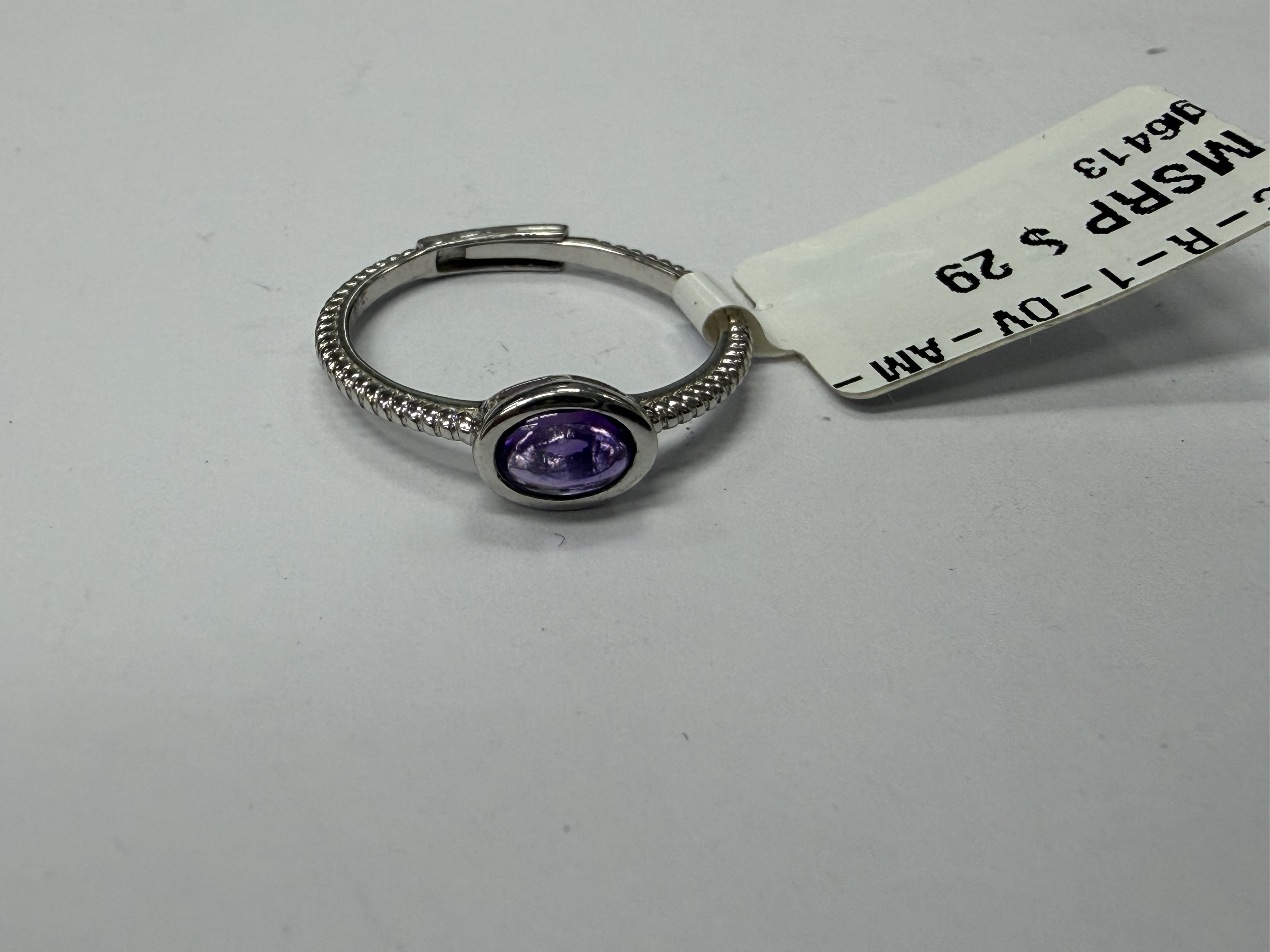 Color Candy Collection Rings with 1 pcs 6X4 OV Amethyst set on 1.5 gr SS/14k WG 