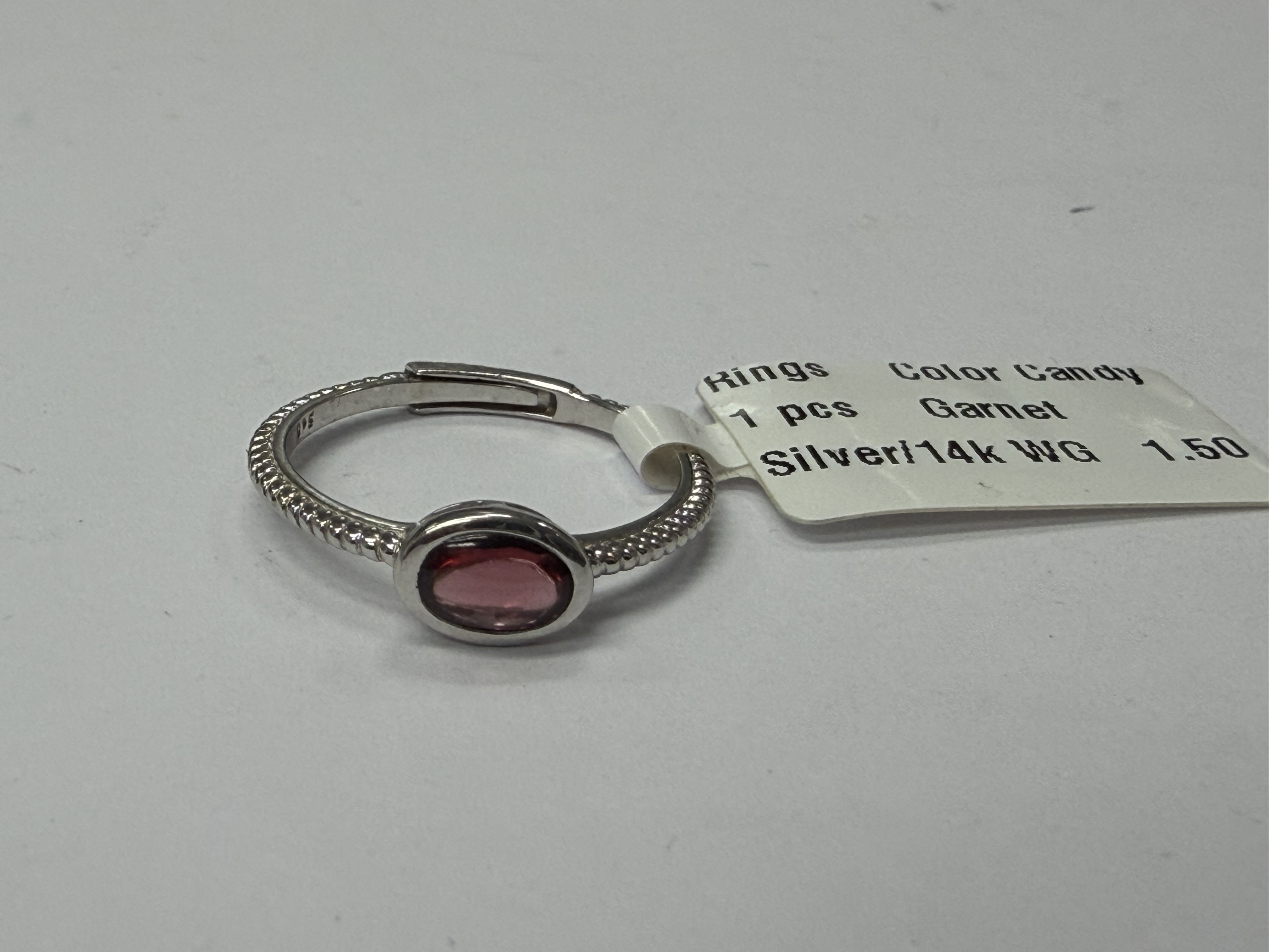 Color Candy Collection Rings with 1 pcs 6X4 OV Garnet set on 1.5 gr SS/14k WG 