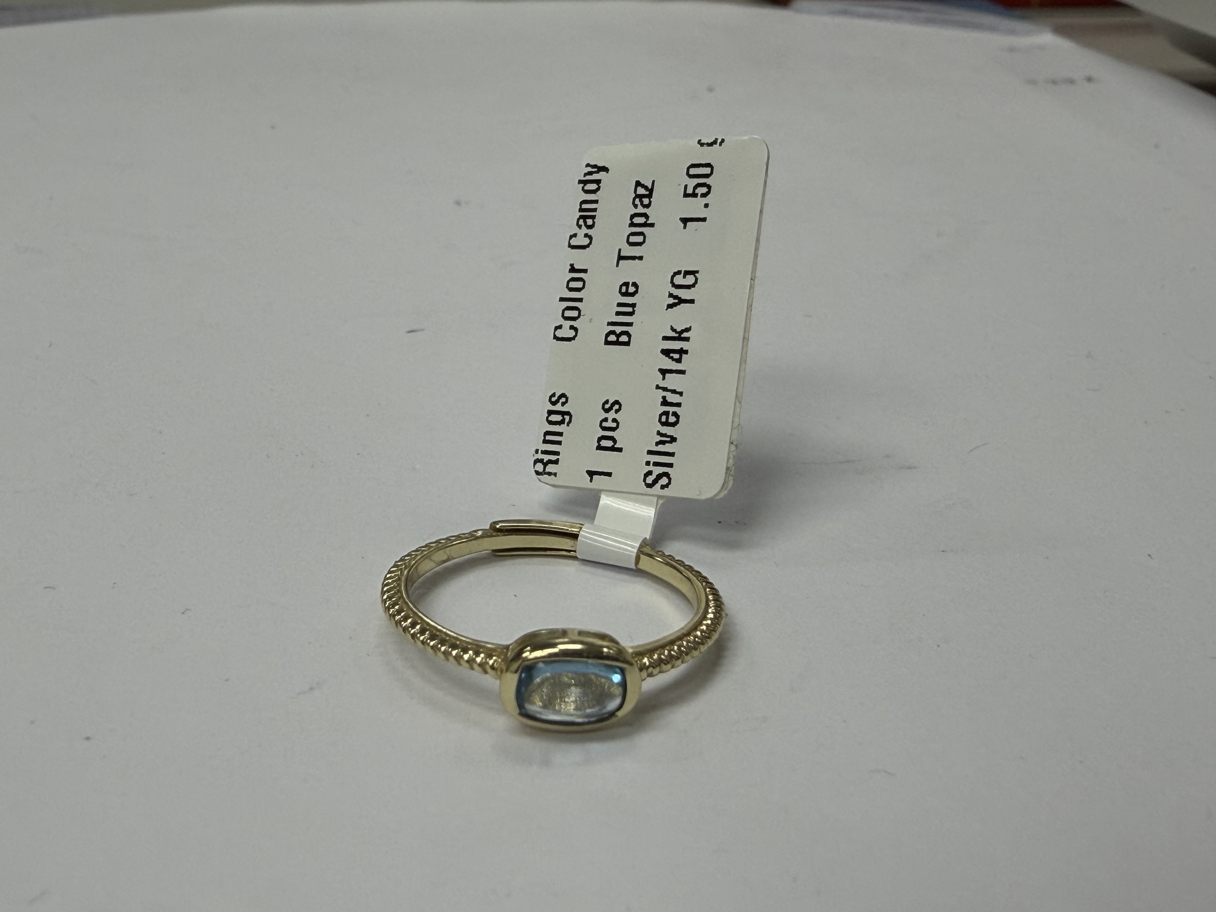 Color Candy Collection Rings with 1 pcs 6X4 CU Blue Topaz set on 1.5 gr SS/14k YG 