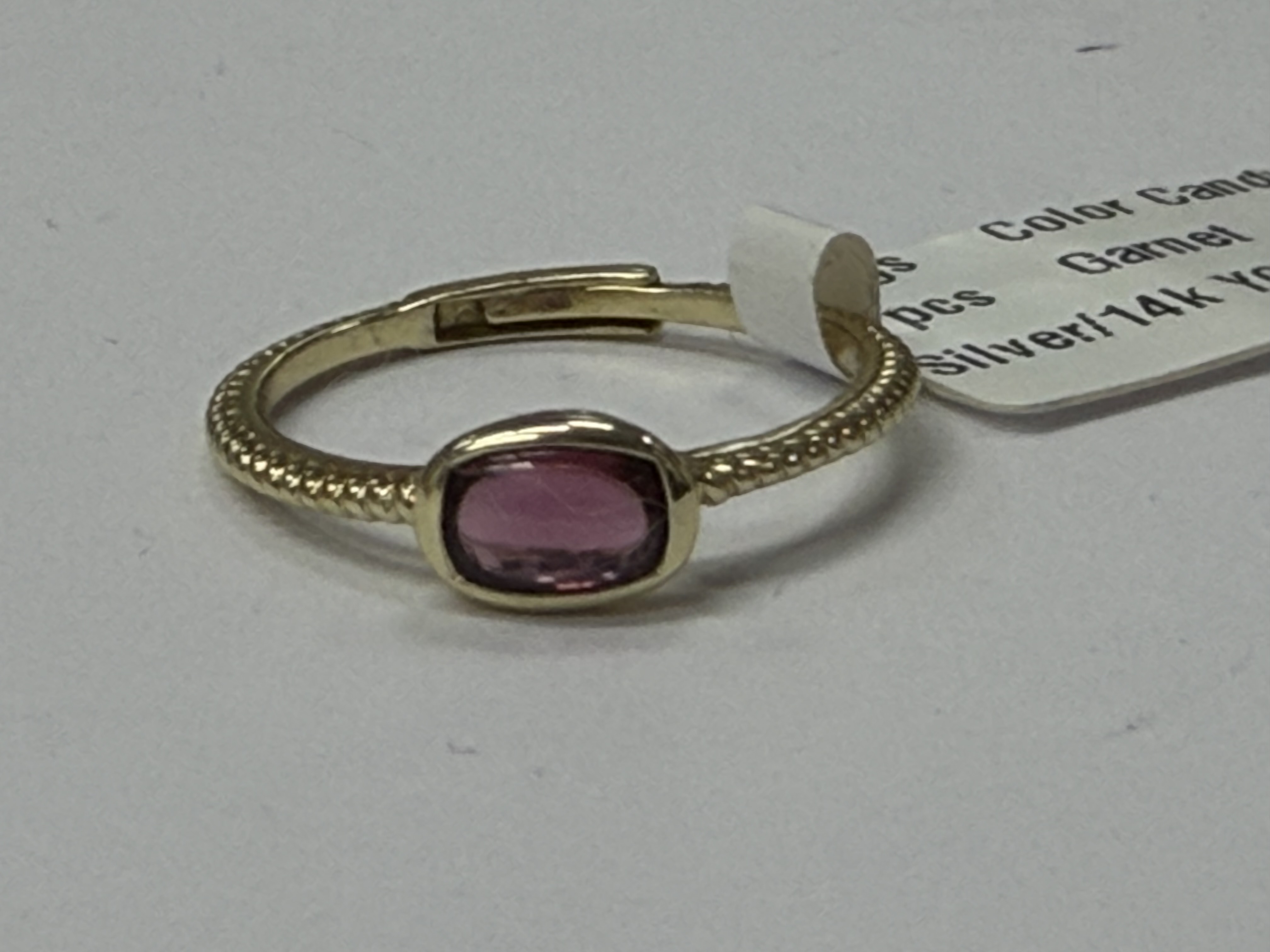 Color Candy Collection Rings with 1 pcs 6X4 CU Garnet set on 1.5 gr SS/14k YG 