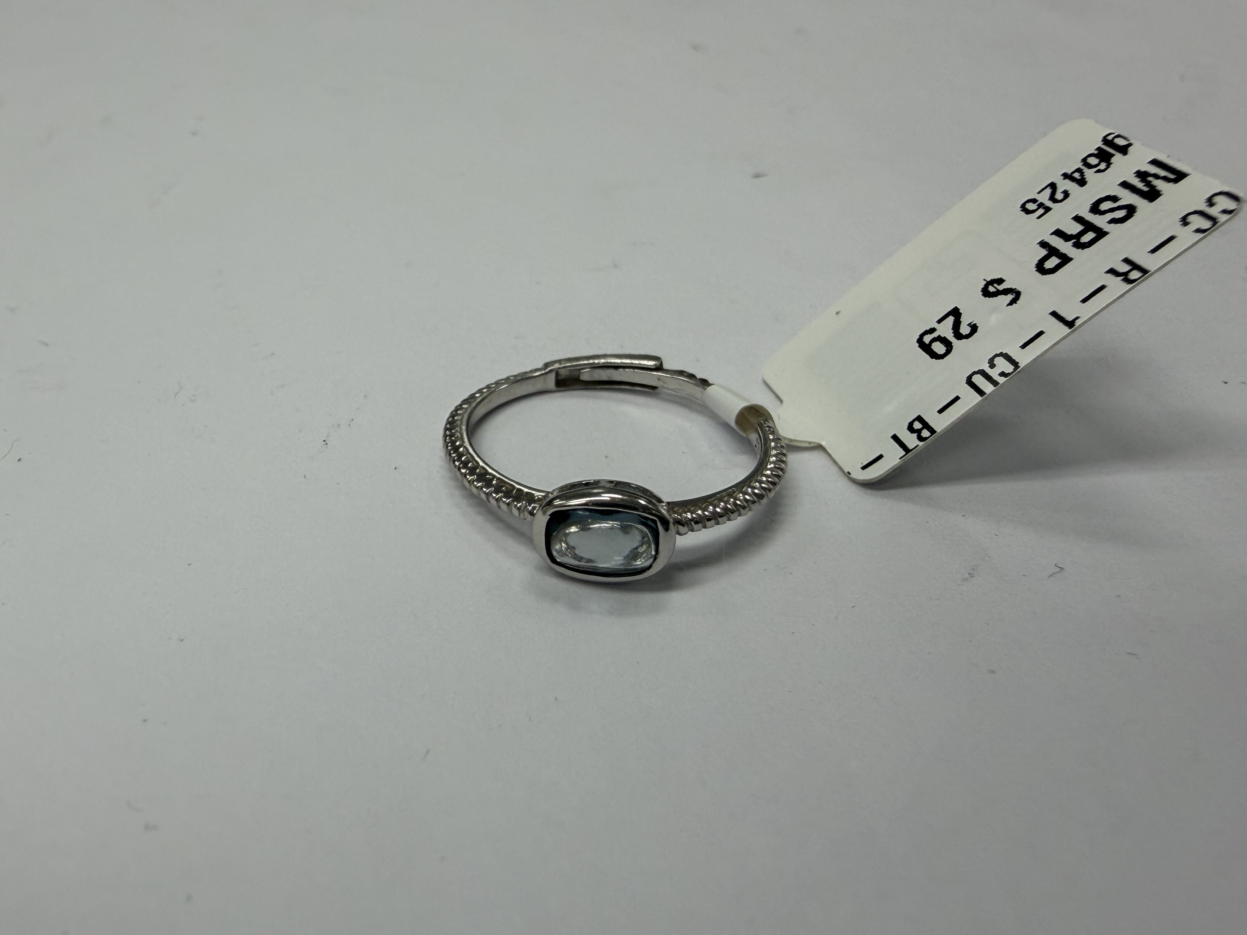 Color Candy Collection Rings with 1 pcs 6X4 CU Blue Topaz set on 1.5 gr SS/14k WG 