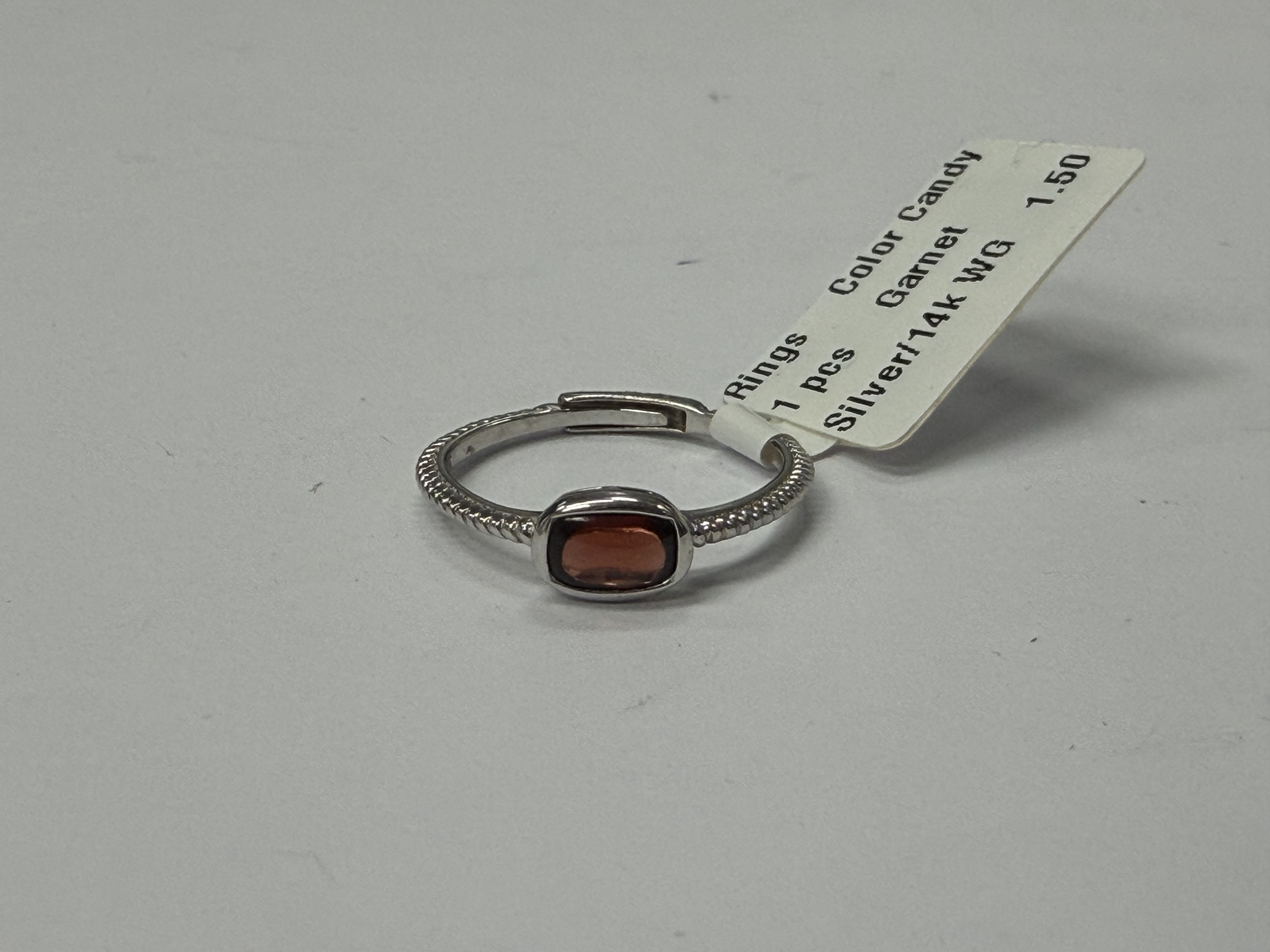 Color Candy Collection Rings with 1 pcs 6X4 CU Garnet set on 1.5 gr SS/14k WG 