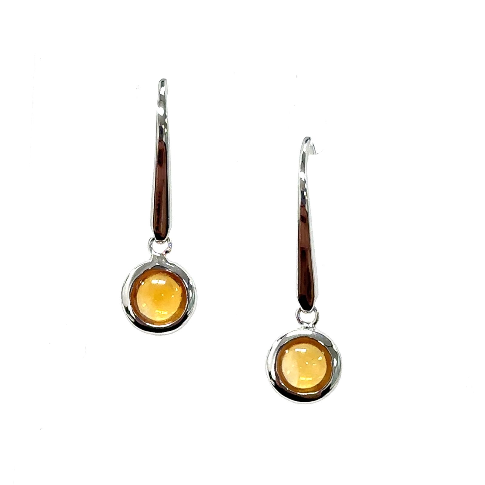 Color Candy Collection Earrings with 2 pcs 5MM RD Citrine set on 1.45 gr SS/14k WG 