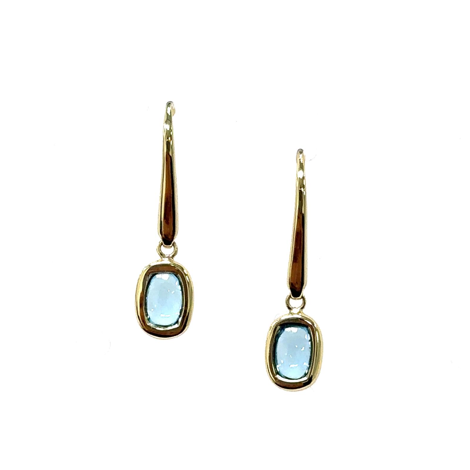 Color Candy Collection Earrings with 2 pcs 6X4 CU Swiss Blue Topaz set on 1.55 gr SS/14k YG 