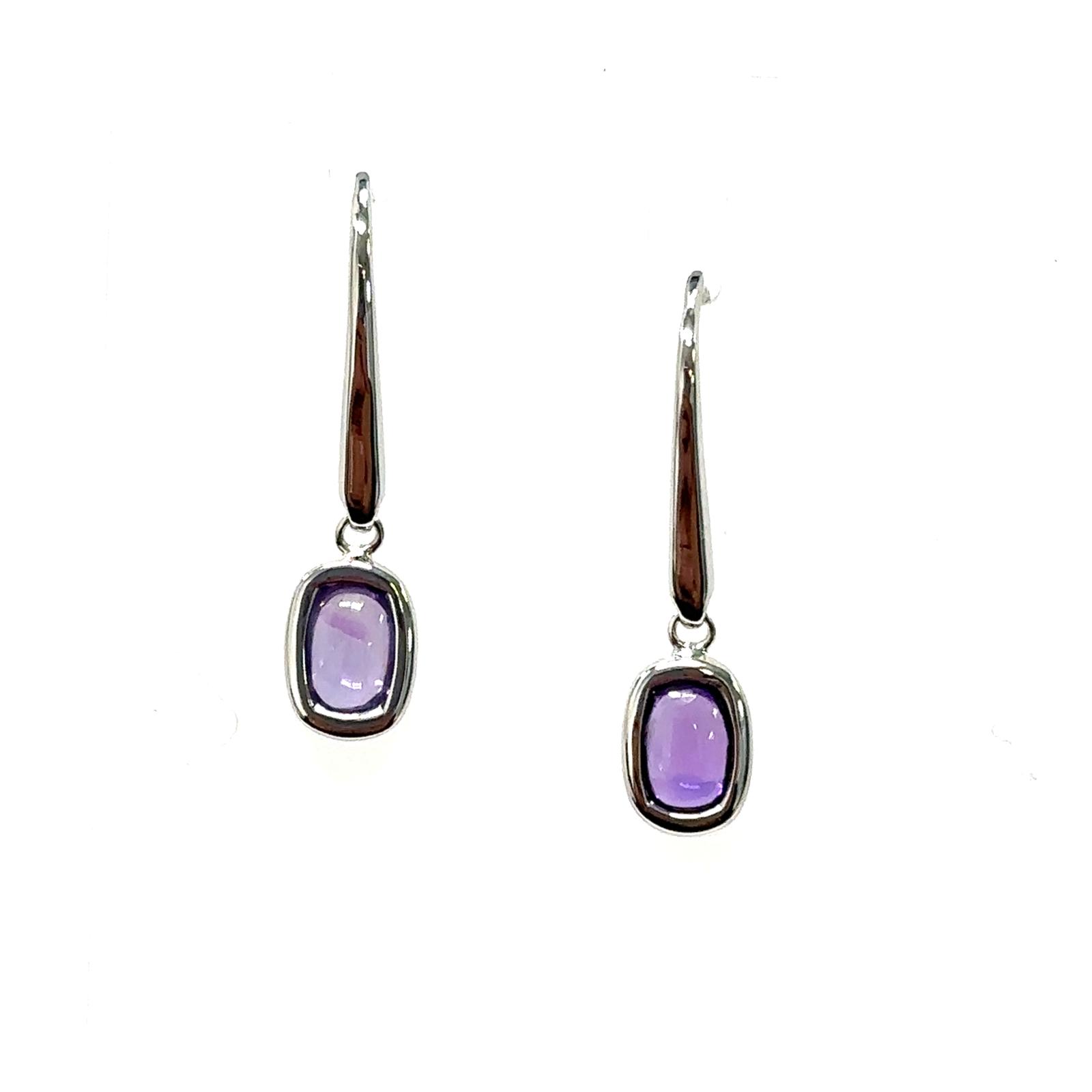 Color Candy Collection Earrings with 2 pcs 6X4 CU Amethyst set on 1.55 gr SS/14k WG 