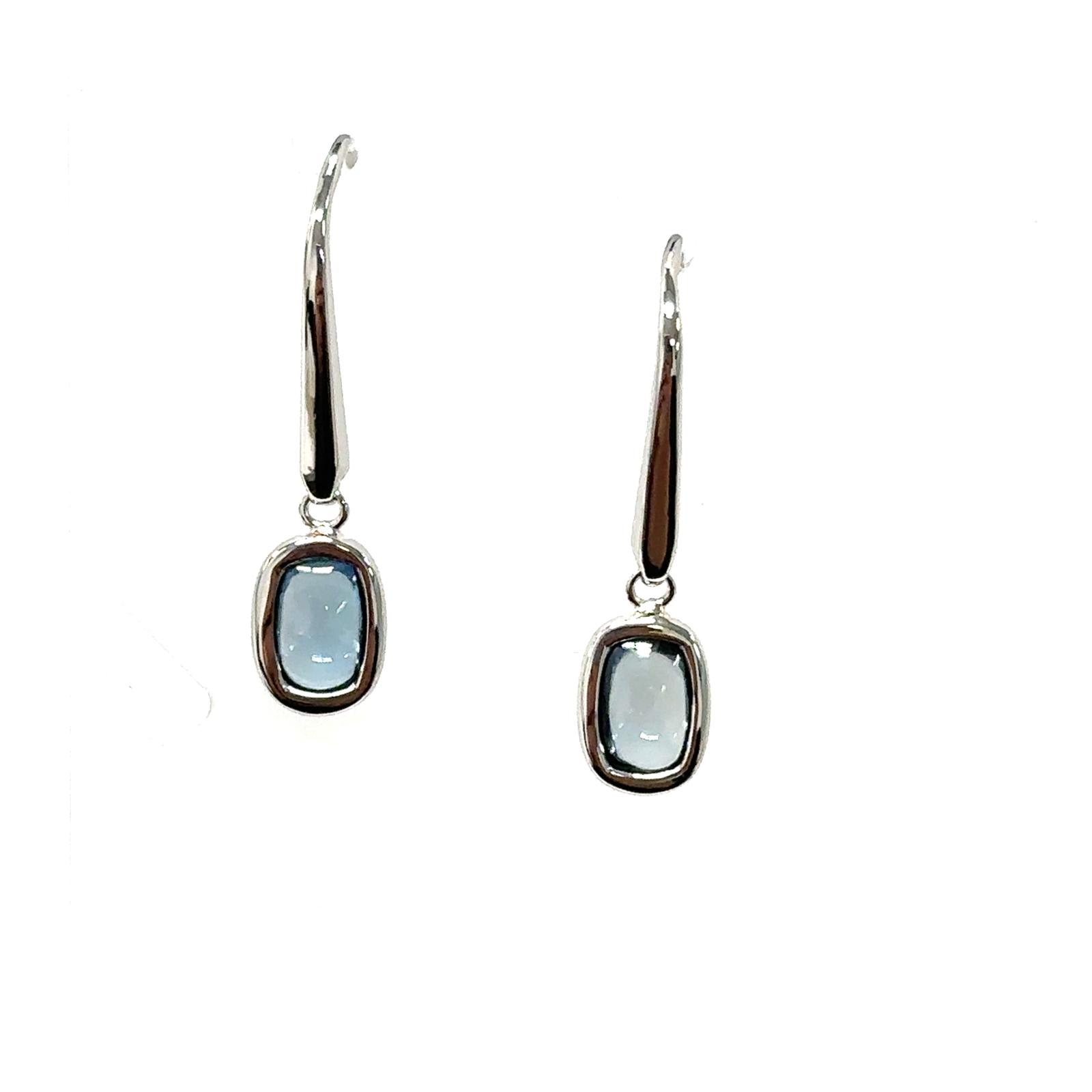Color Candy Collection Earrings with 2 pcs 6X4 CU Blue Topaz set on 1.55 gr SS/14k WG 