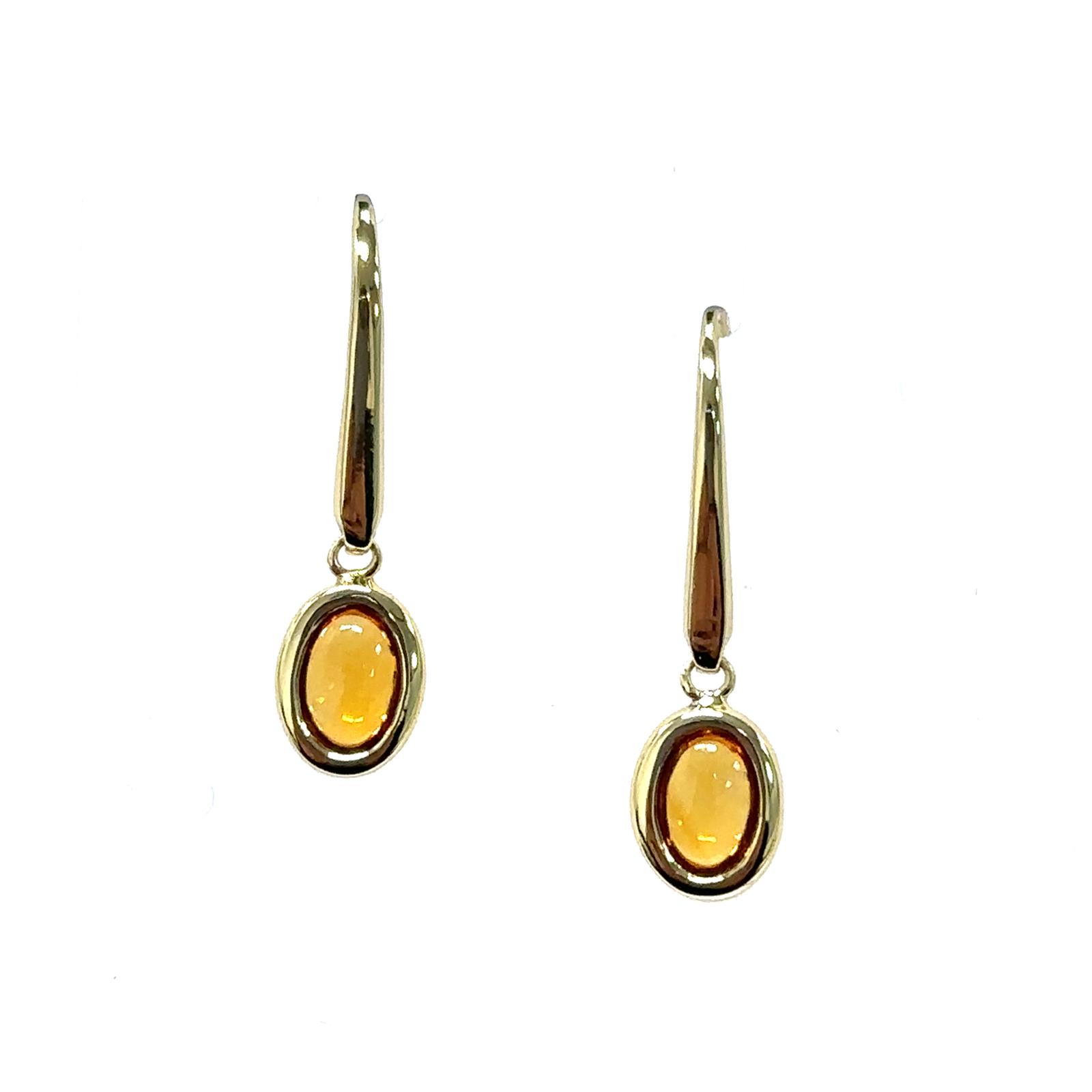Color Candy Collection Earrings with 2 pcs 6X4 OV Citrine set on 1.55 gr SS/14k YG 