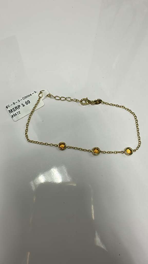Color Candy Collection Bracelet with 3 pcs 4MM RD Citrine set on 2.5 gr SS/14k YG 