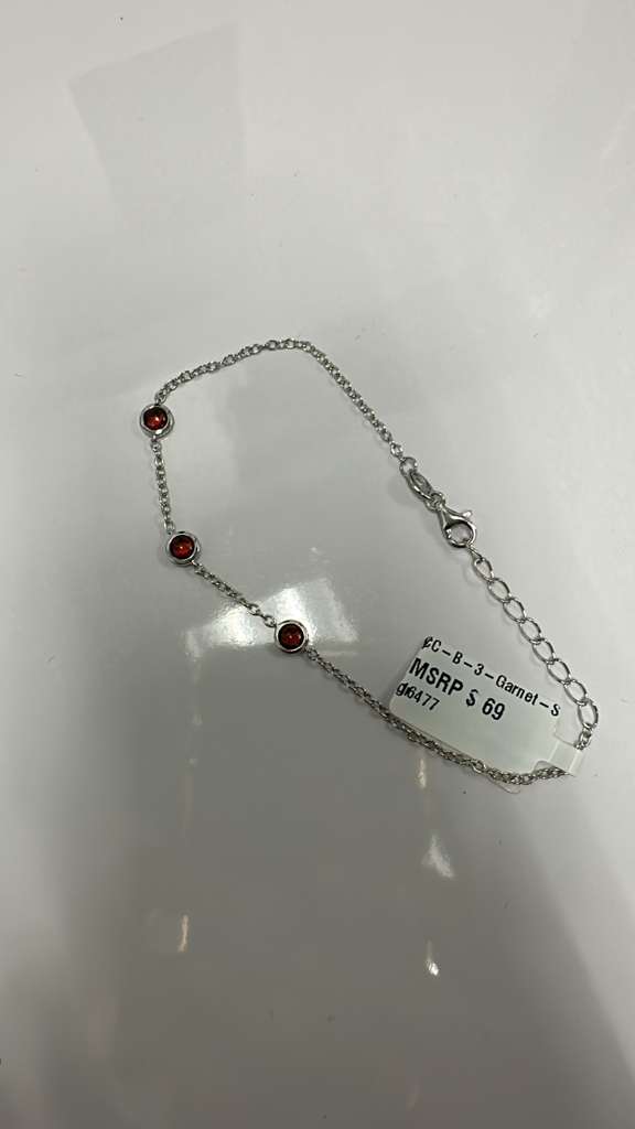 Color Candy Collection Bracelet with 3 pcs 4MM RD Garnet set on 2.5 gr SS/14k WG 