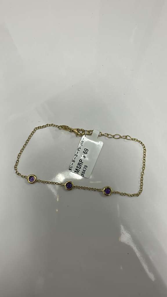 Color Candy Collection Bracelet with 3 pcs 6X4 OV Amethyst set on 2.5 gr SS/14k YG 
