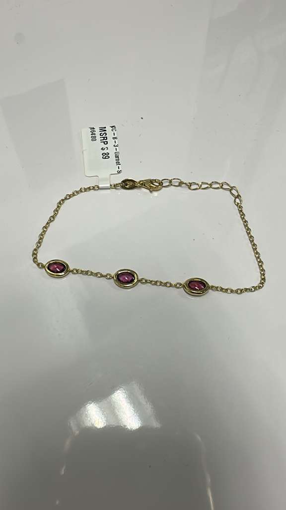 Color Candy Collection Bracelet with 3 pcs 6X4 OV Garnet set on 2.5 gr SS/14k YG 